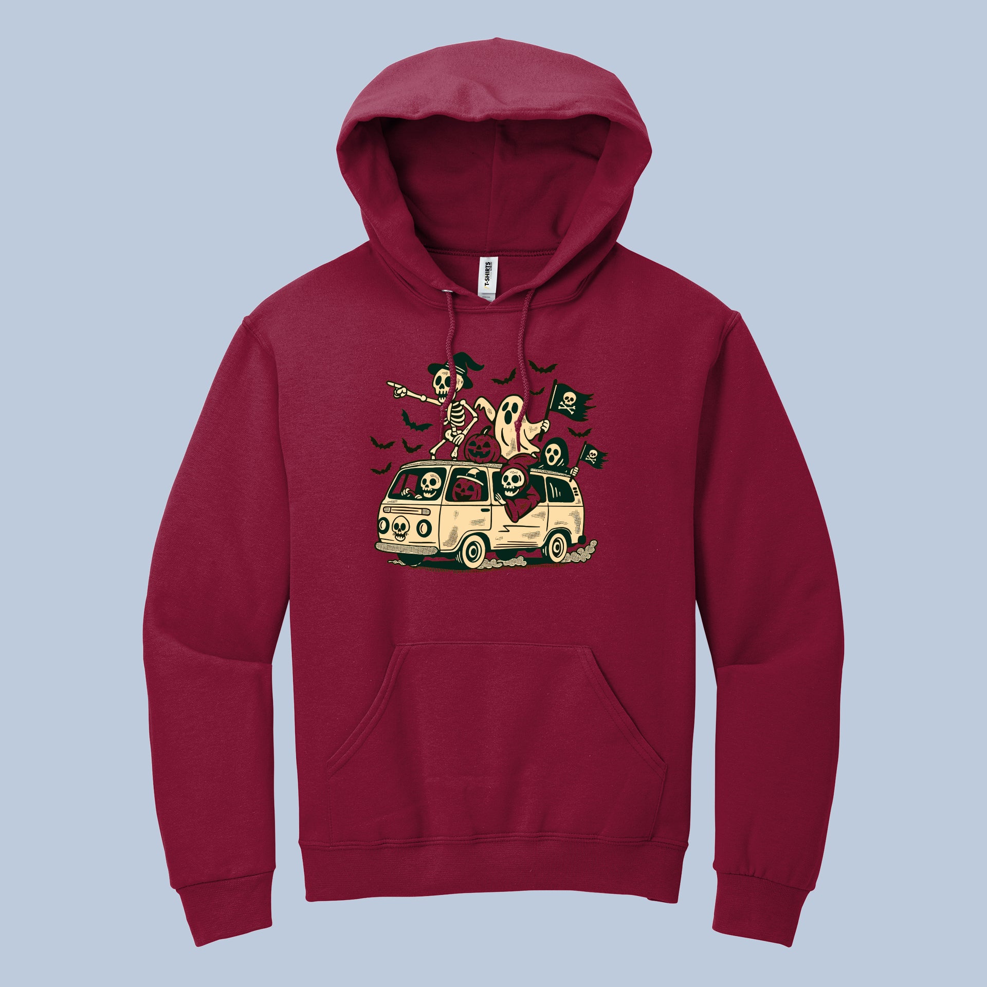 Skeleton Ghost Van Halloween Hoodie – Funny Spooky Road Trip Sweatshirt for Men & Women