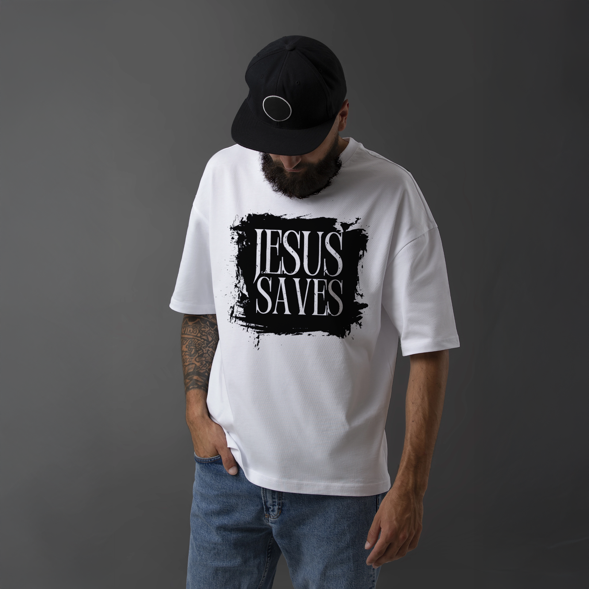 Jesus Saves Distressed Graphic Tee - Christian Faith T-Shirt