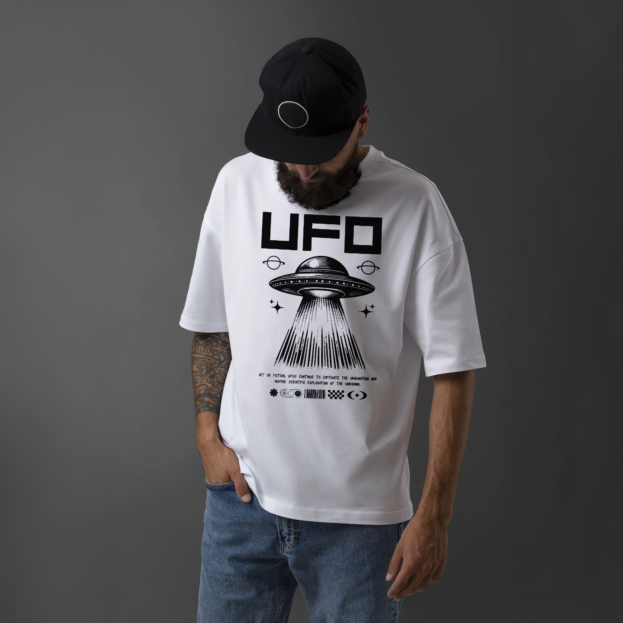 Classic UFO Flying Saucer White Graphic T-Shirt