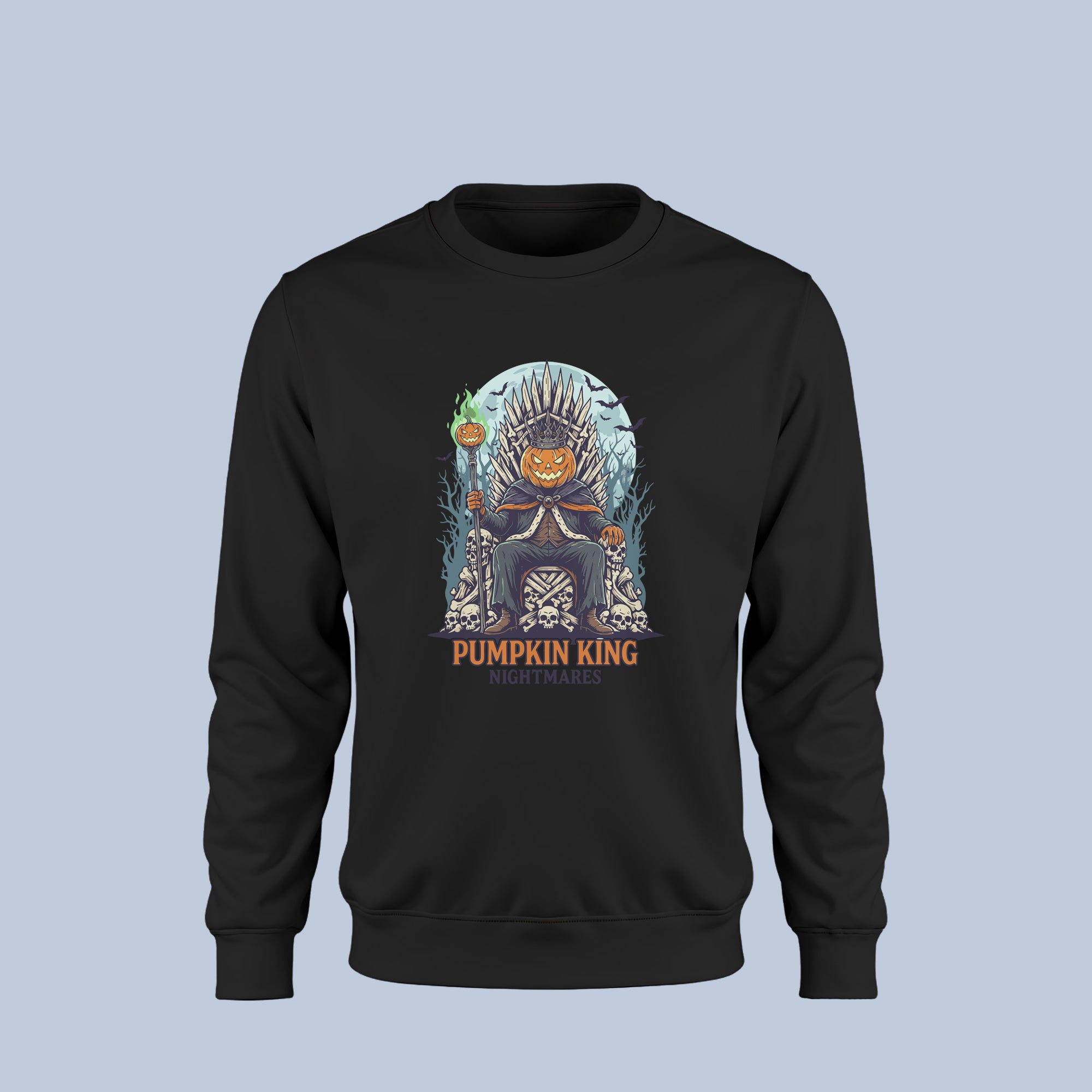 Pumpkin King Halloween Sweatshirt – Spooky Jack O’Lantern Throne Crewneck – Gothic Fall Pullover for Men & Women
