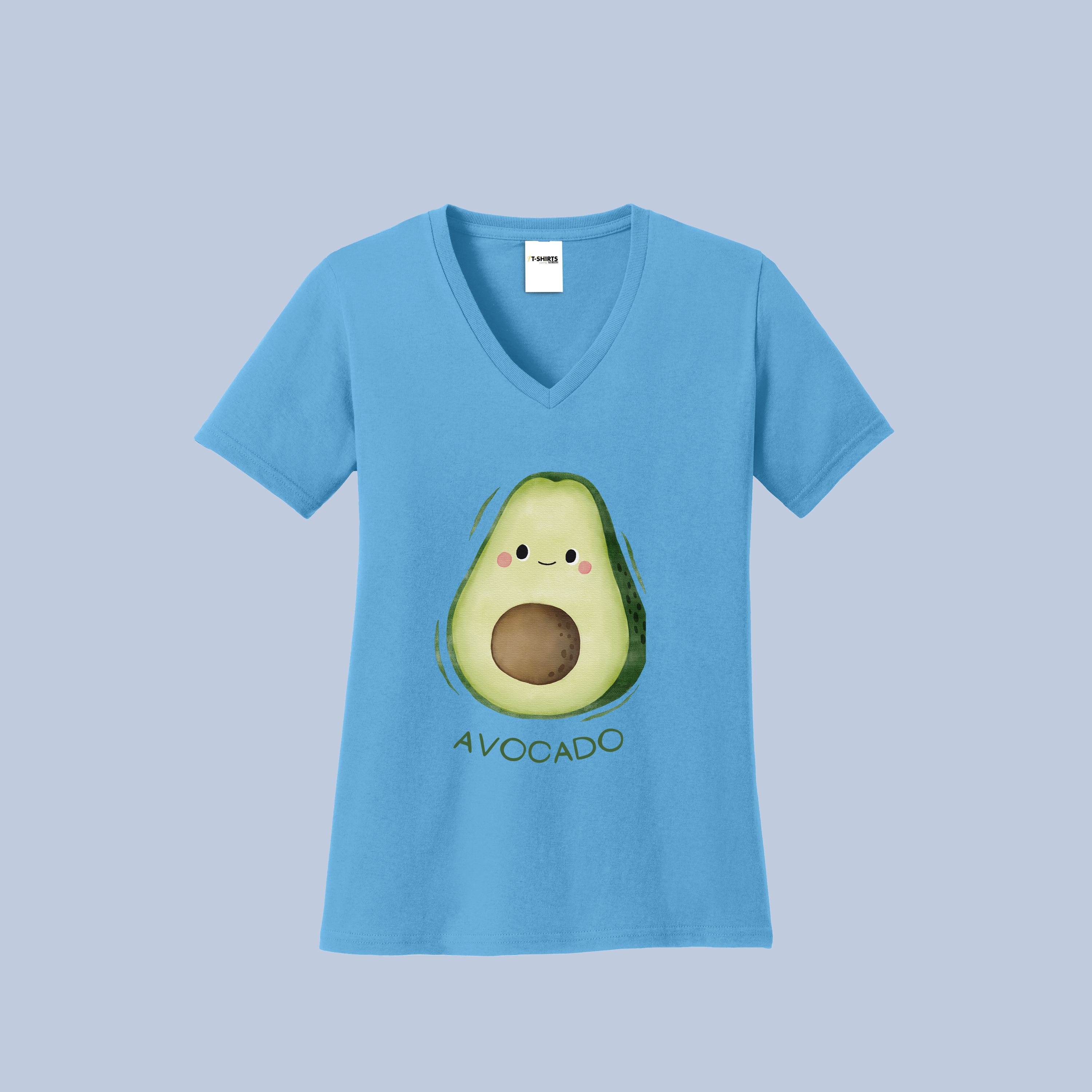 Cute Avocado V-Neck Cotton T-Shirt - Happy Fruit Tee for Women