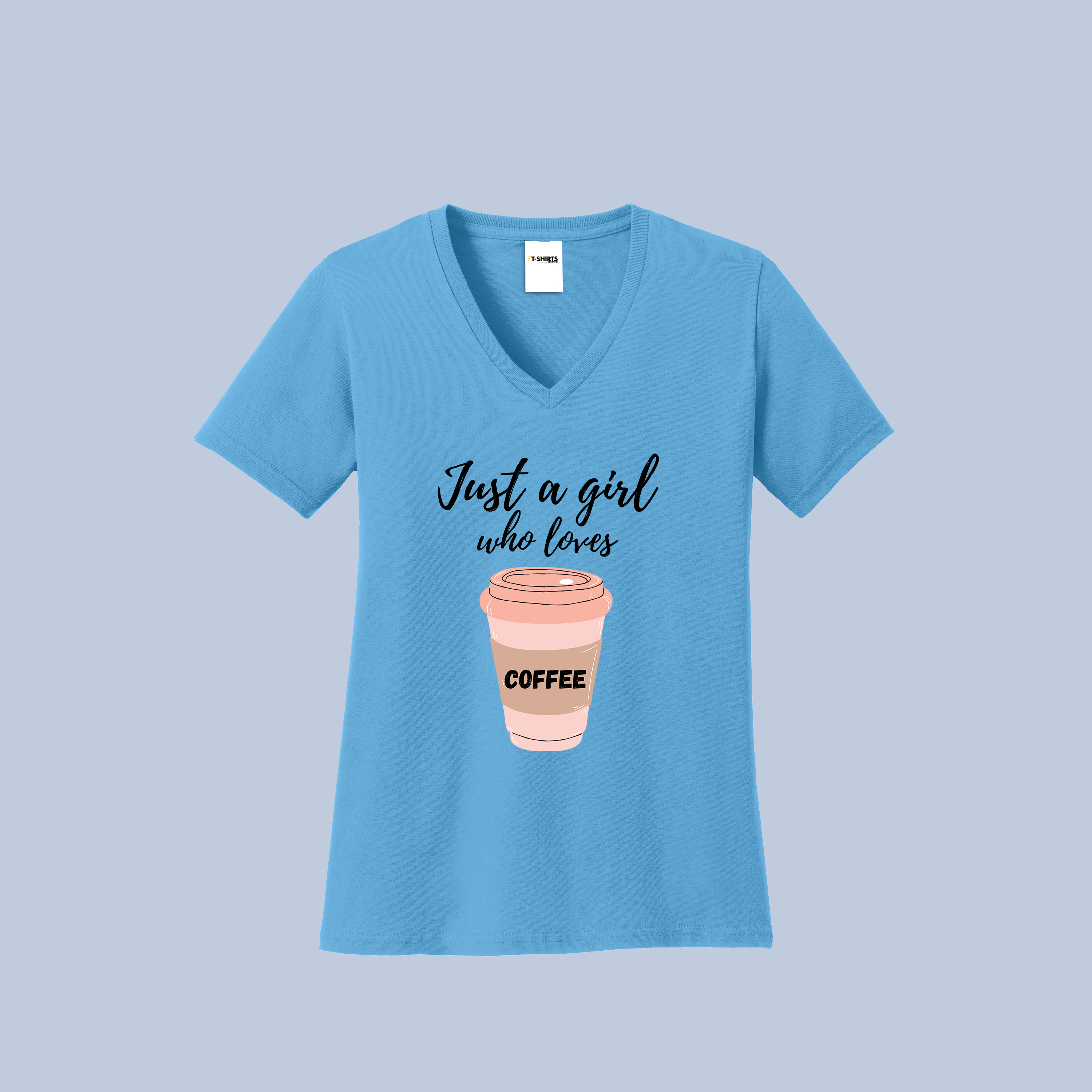 Just a Girl Who Loves Coffee V-Neck Cotton T-Shirt - Coffee Lover Tee for Women