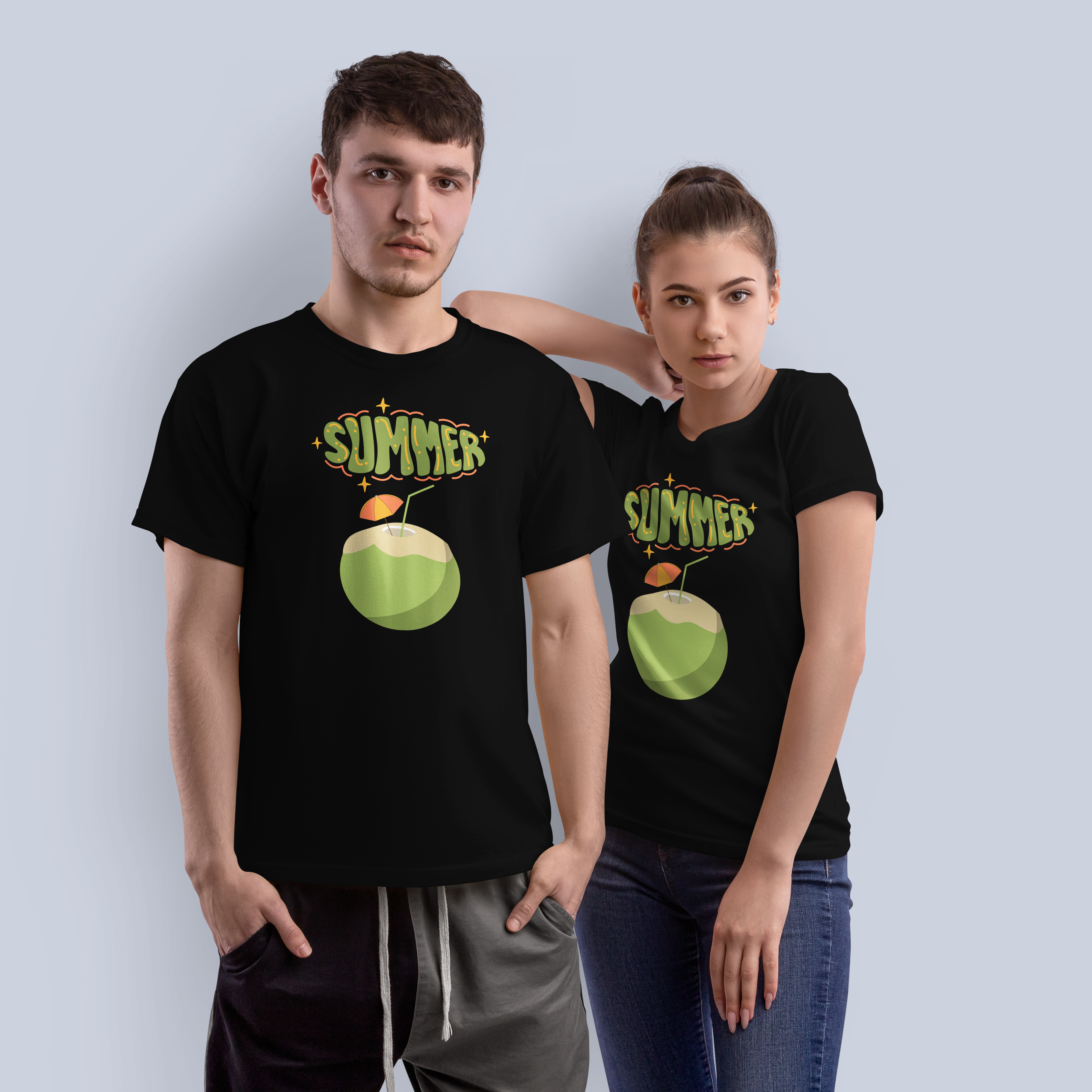 SUMMER Coconut Drink Graphic Tee | Tropical Vibes Black T-Shirt