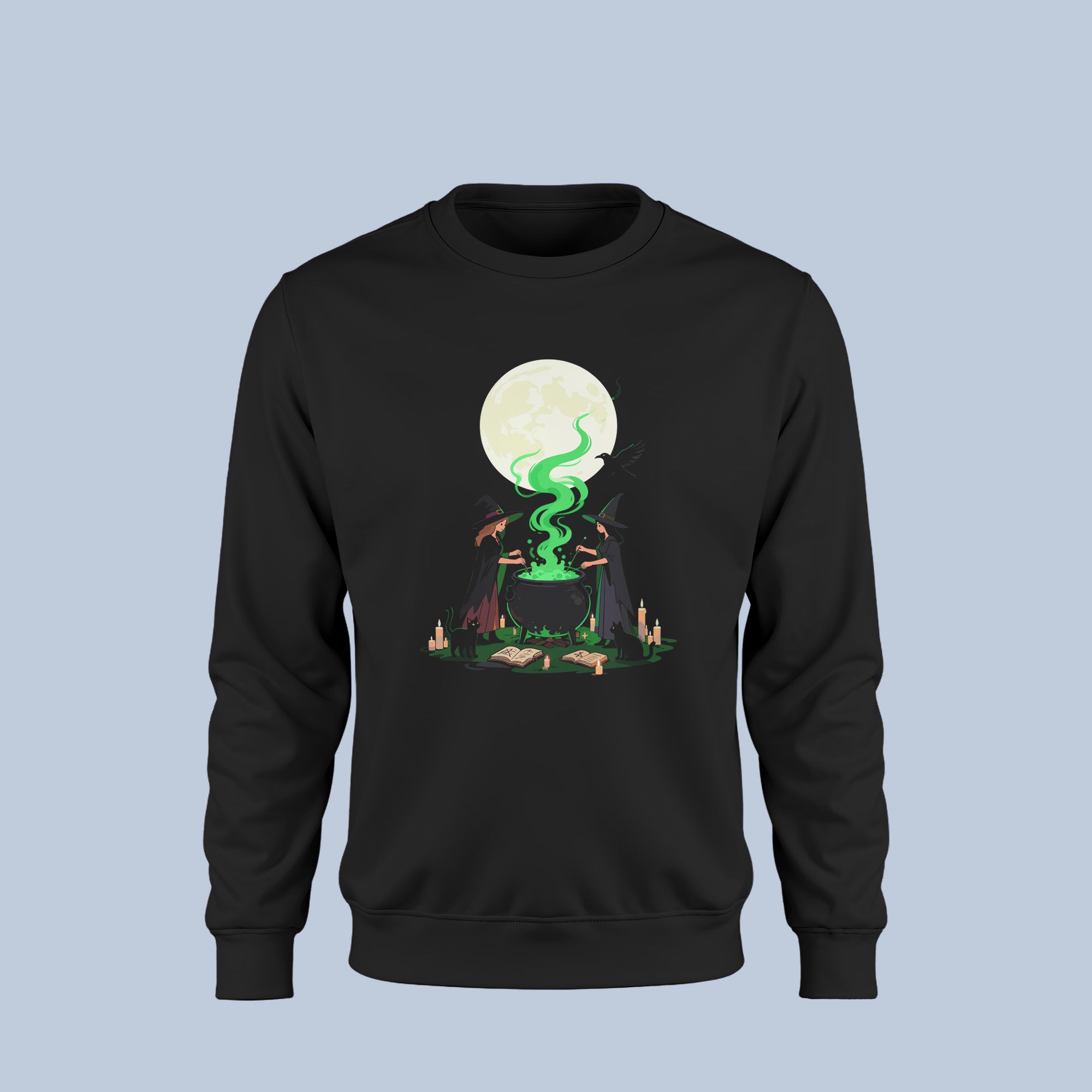 Witch Cauldron Halloween Sweatshirt – Spooky Witches Brewing Magic Under the Full Moon – Fall Crewneck for Men & Women
