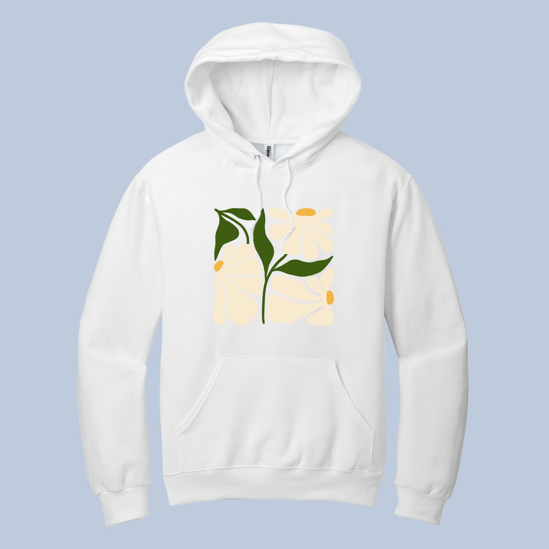 Floral Block Print" Unisex Hoodie | Daisy & Leaves Graphic Sweatshirt