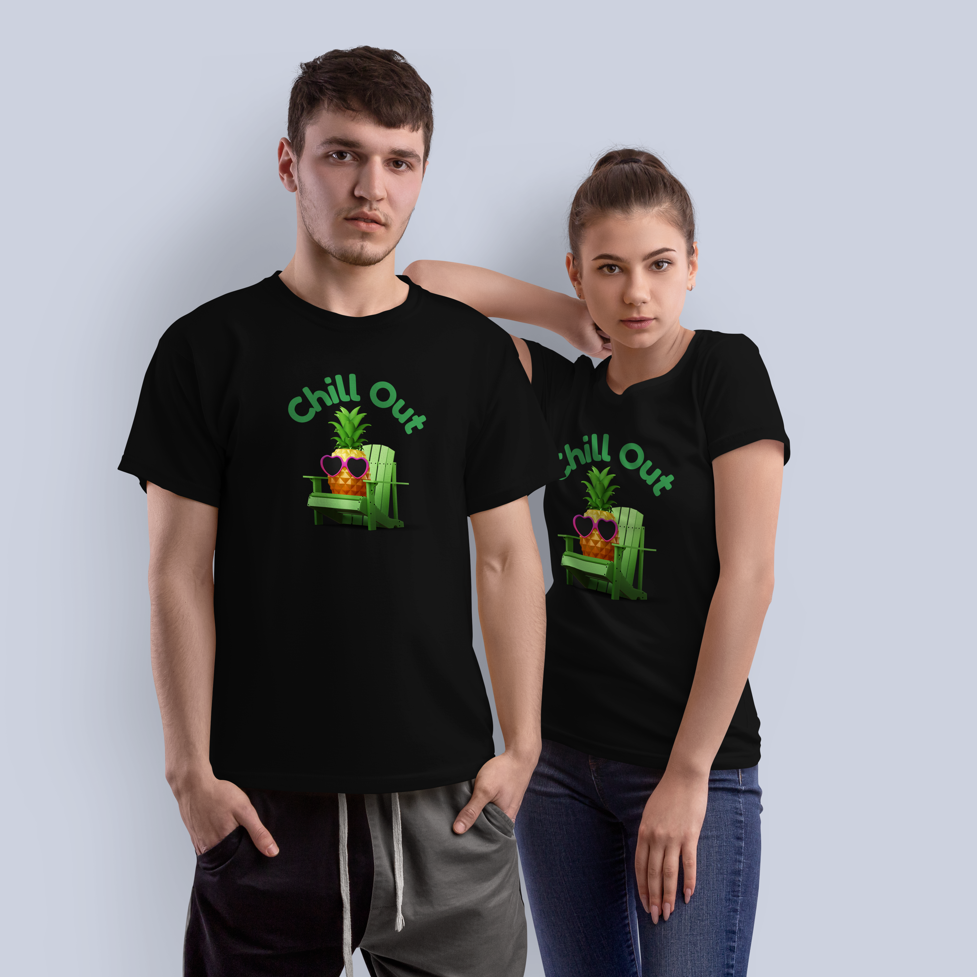 Chill Out Pineapple Graphic Tee | Relaxed Summer Black T-Shirt