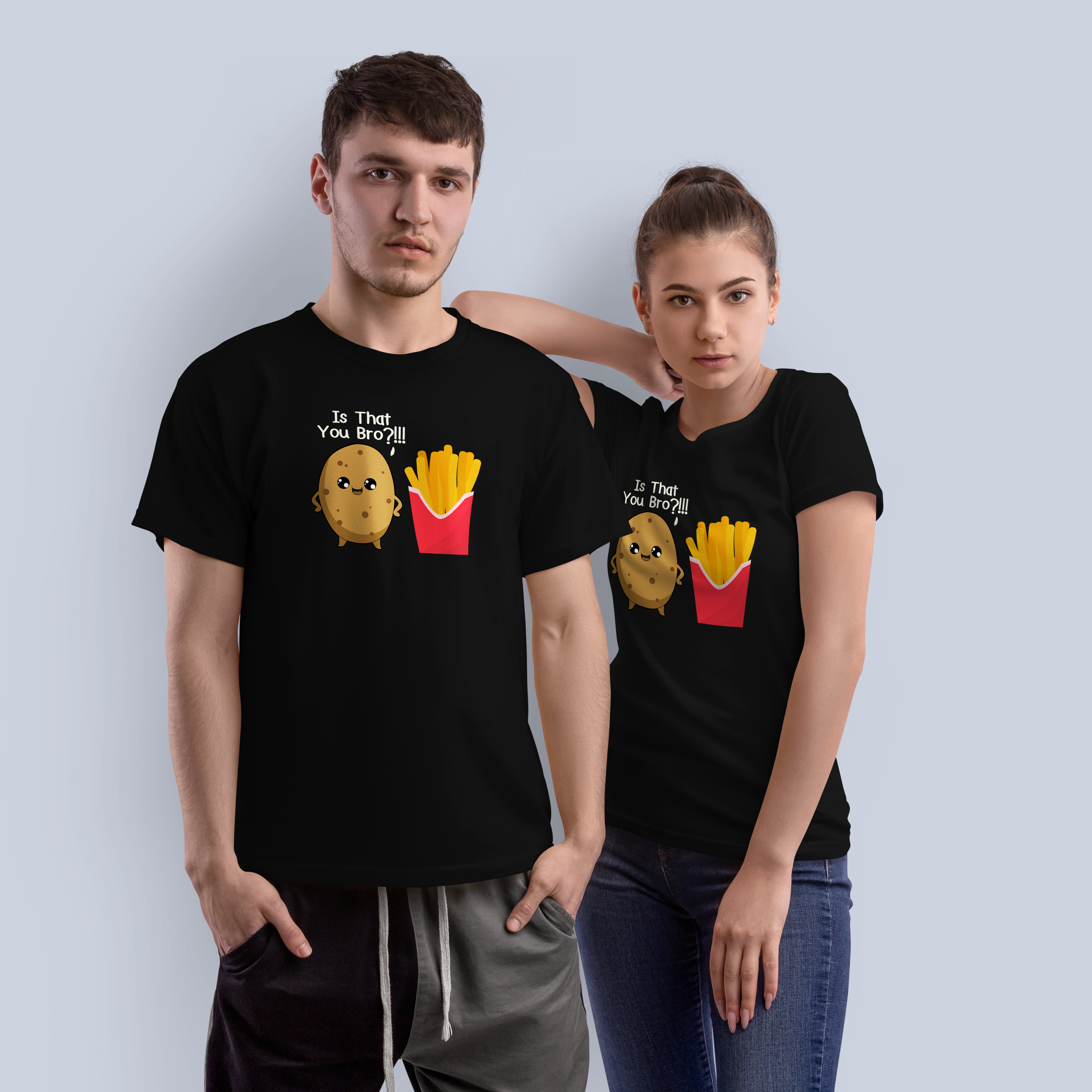 Is That You Bro?!! Funny Potato & Fries Cartoon T-Shirt – Cute Food Humor Tee