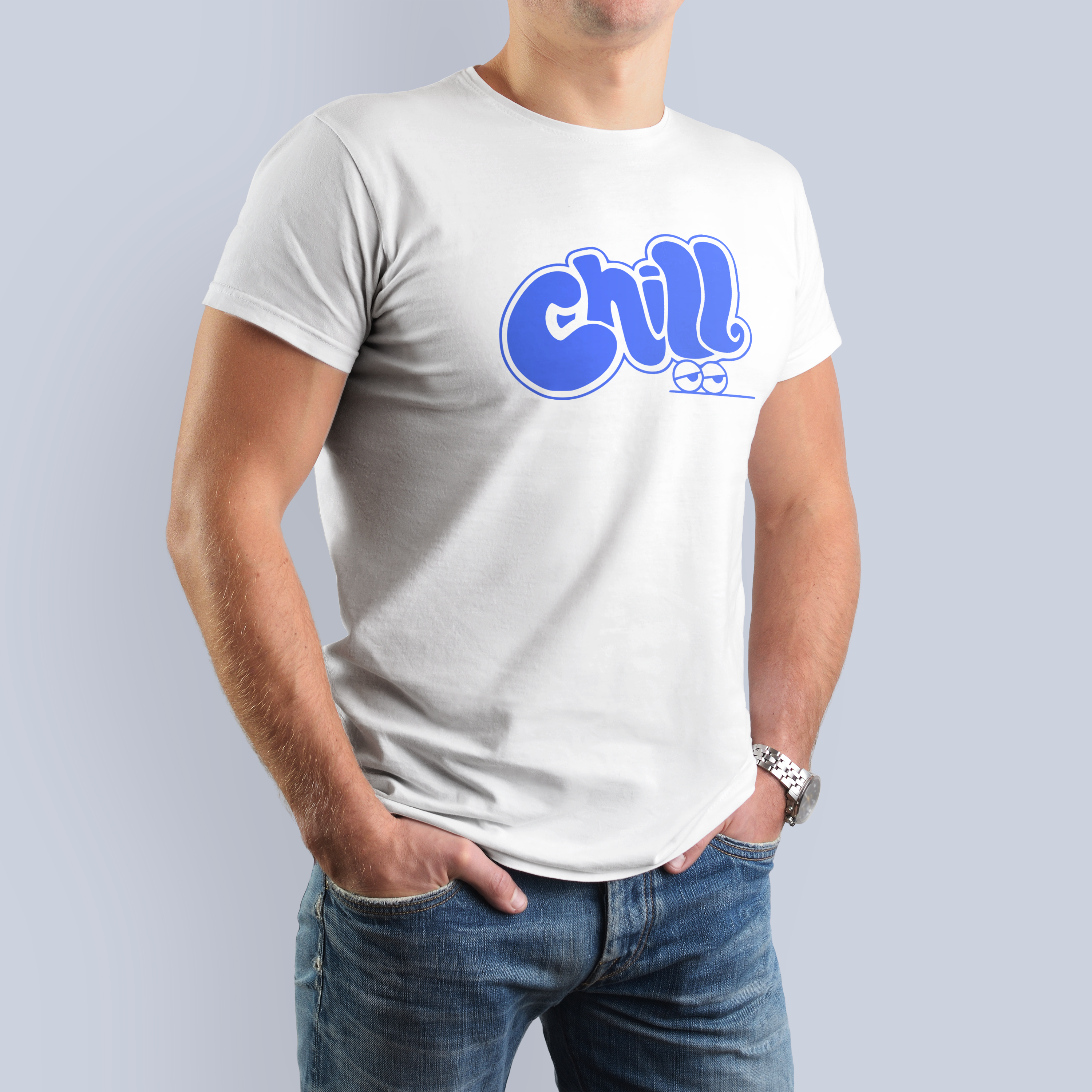 Chill Blue Bubble Font Graphic T-Shirt | Relaxed Vibes Tee 7