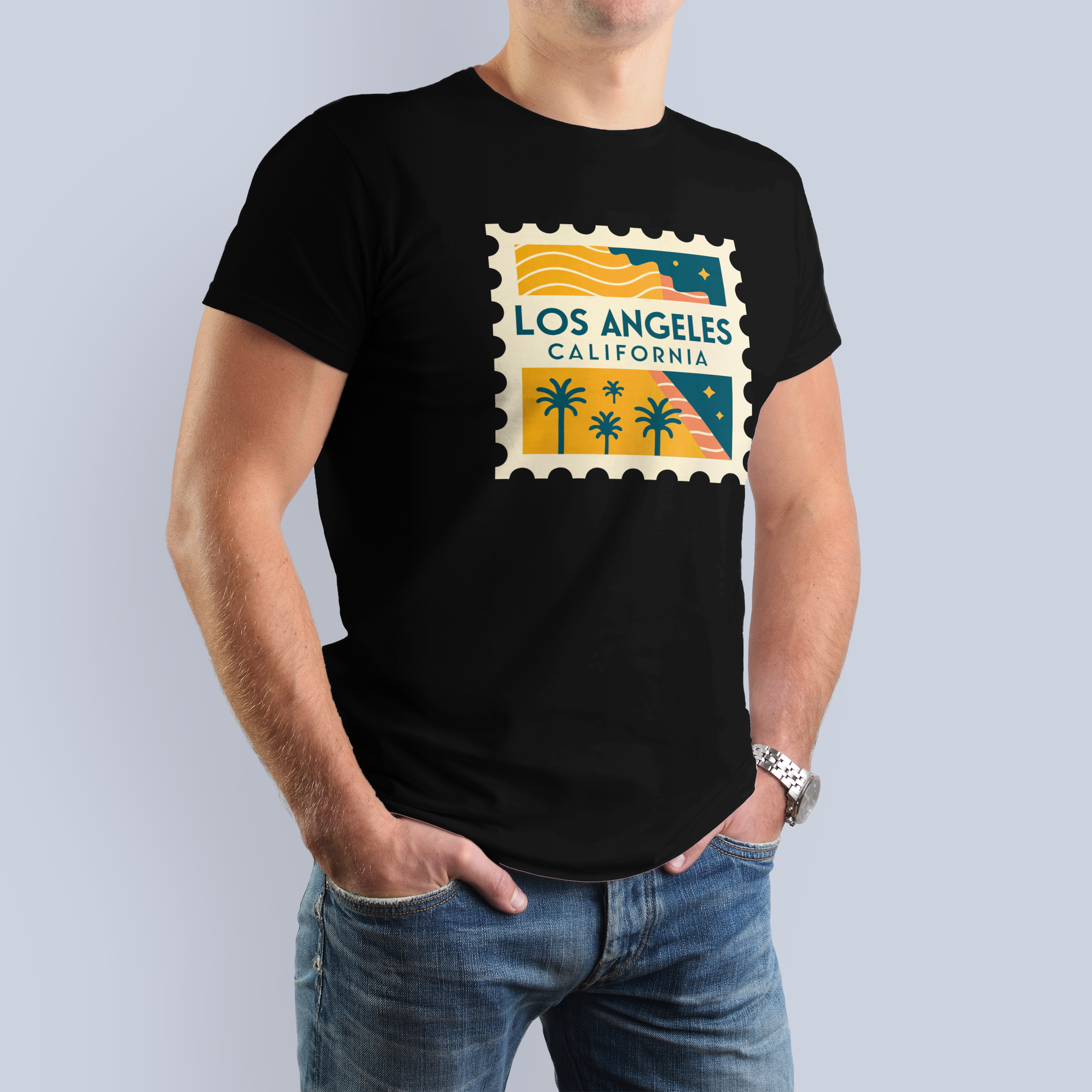 Los Angeles California Postcard Stamp Graphic T-Shirt 3
