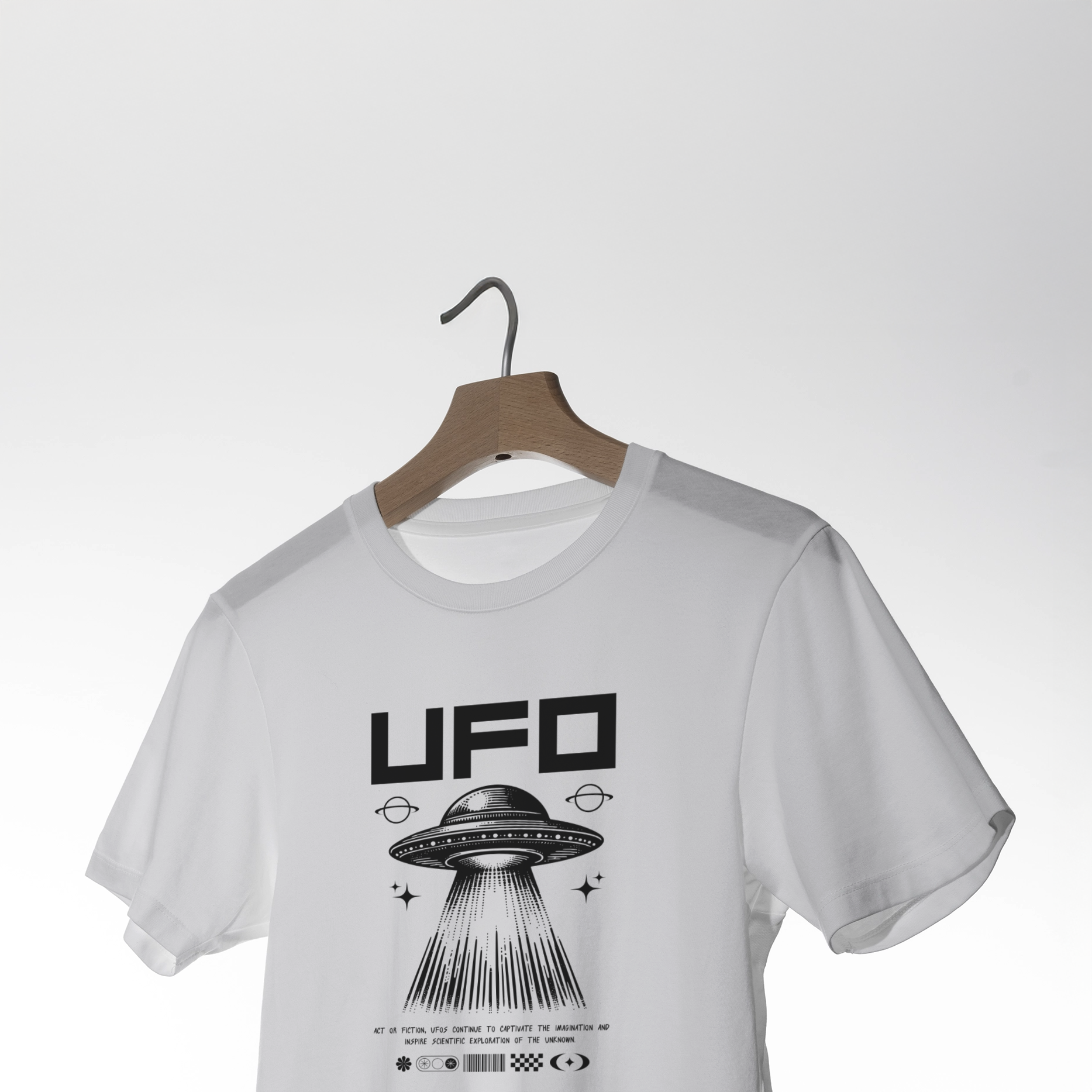 Classic UFO Flying Saucer White Graphic T-Shirt 3