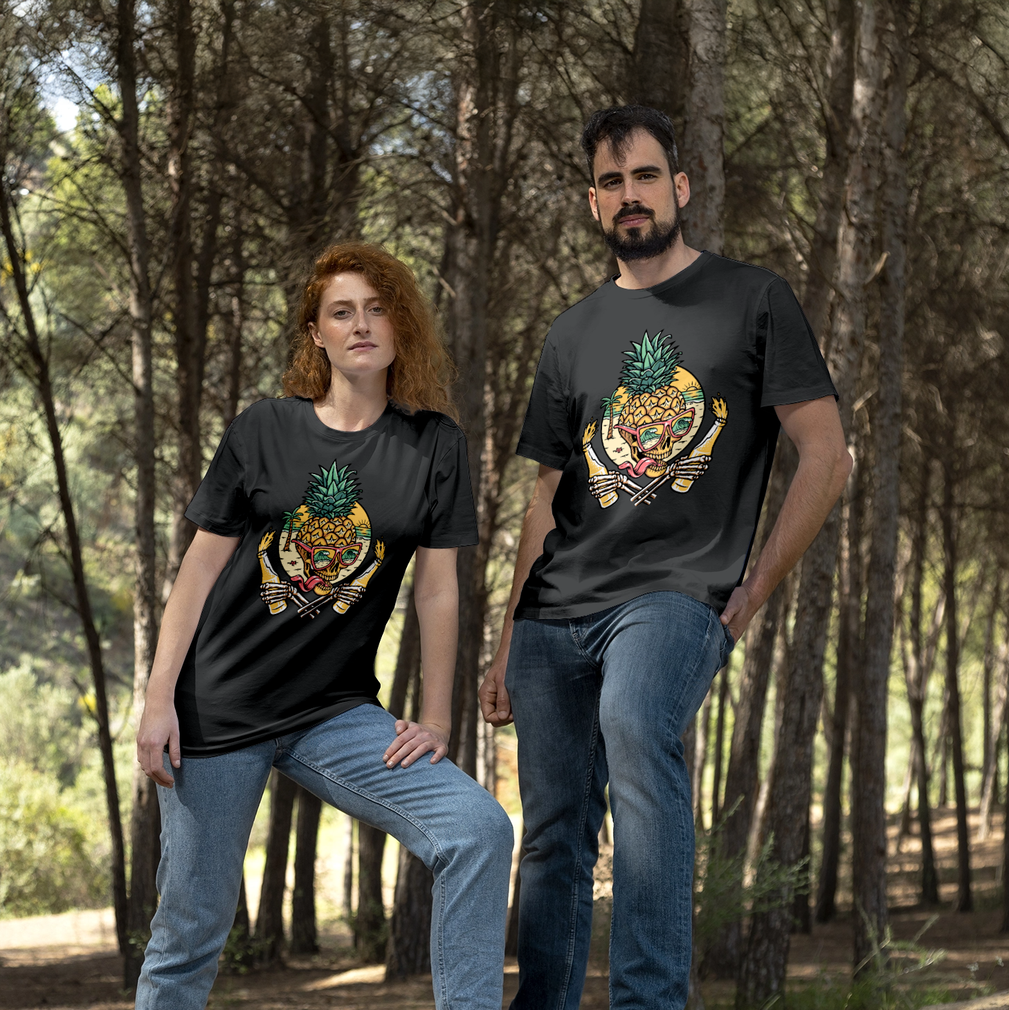 "Tropical Skull Pineapple" Beach Vibes Graphic T-Shirt - Black Unisex Tee 5