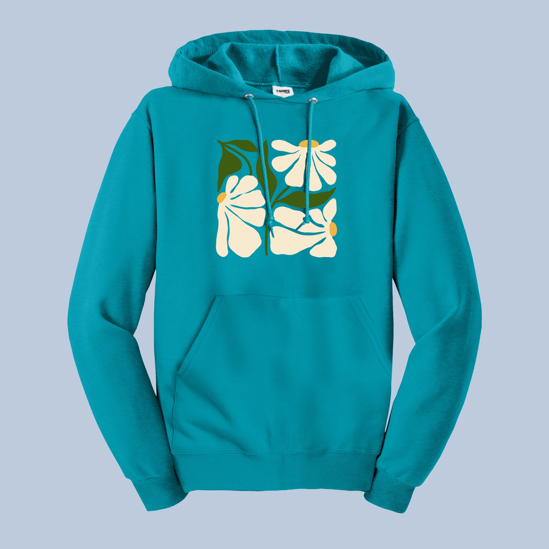 Floral Block Print" Unisex Hoodie | Daisy & Leaves Graphic Sweatshirt 3