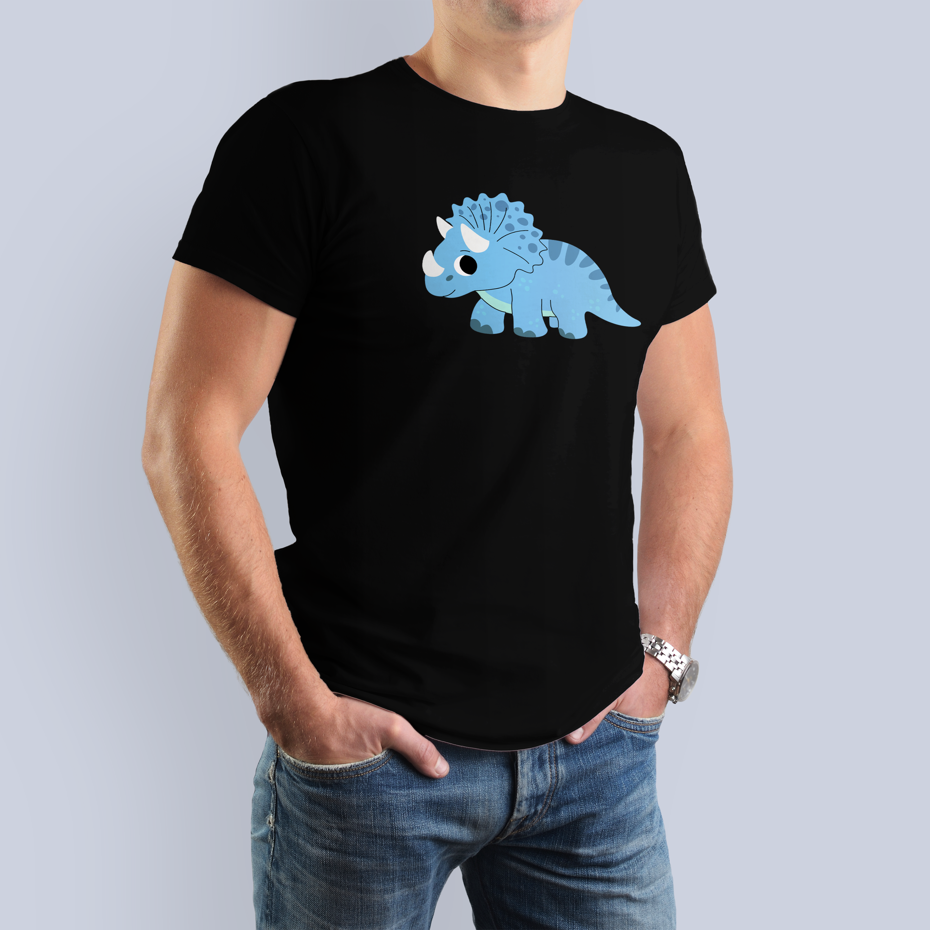 Cute Blue Triceratops Dinosaur T-Shirt for Kids & Adults 3