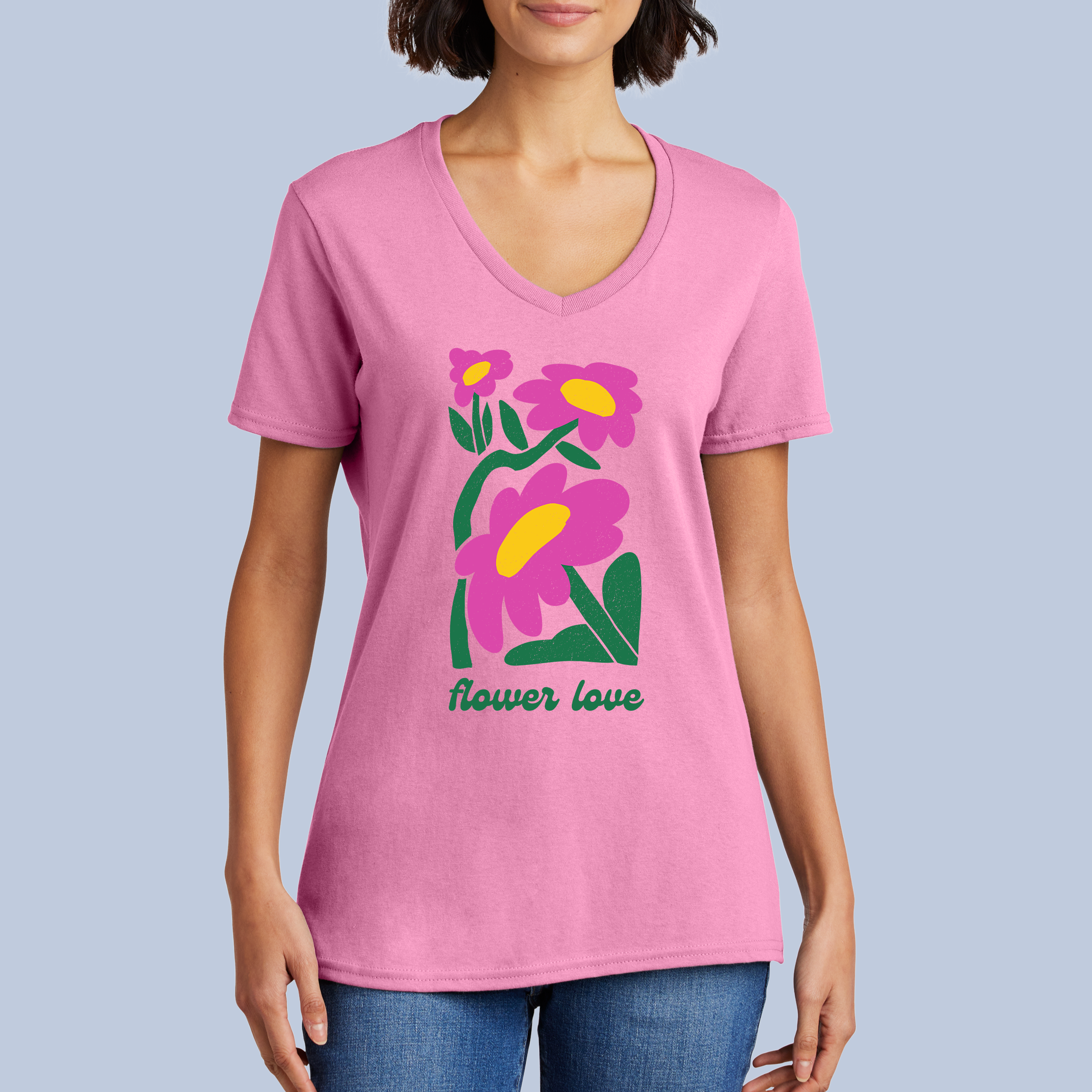 Flower Love V-Neck T-Shirt - Cute Floral Tee for Women 6