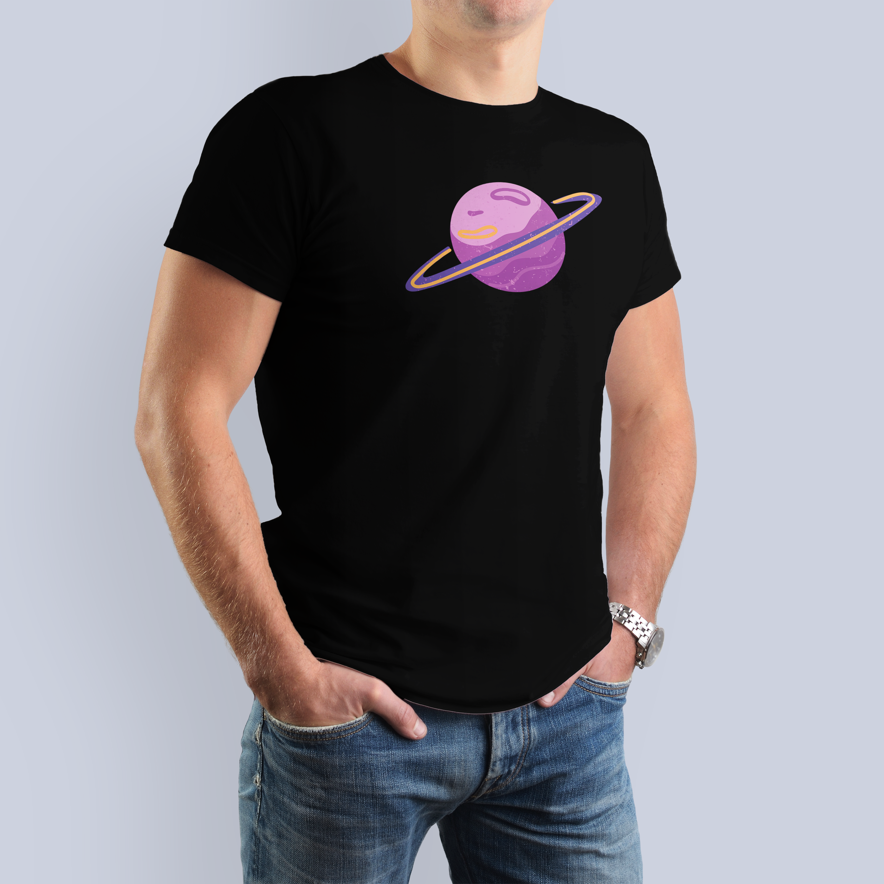 Vibrant Ringed Planet Space T-Shirt 3