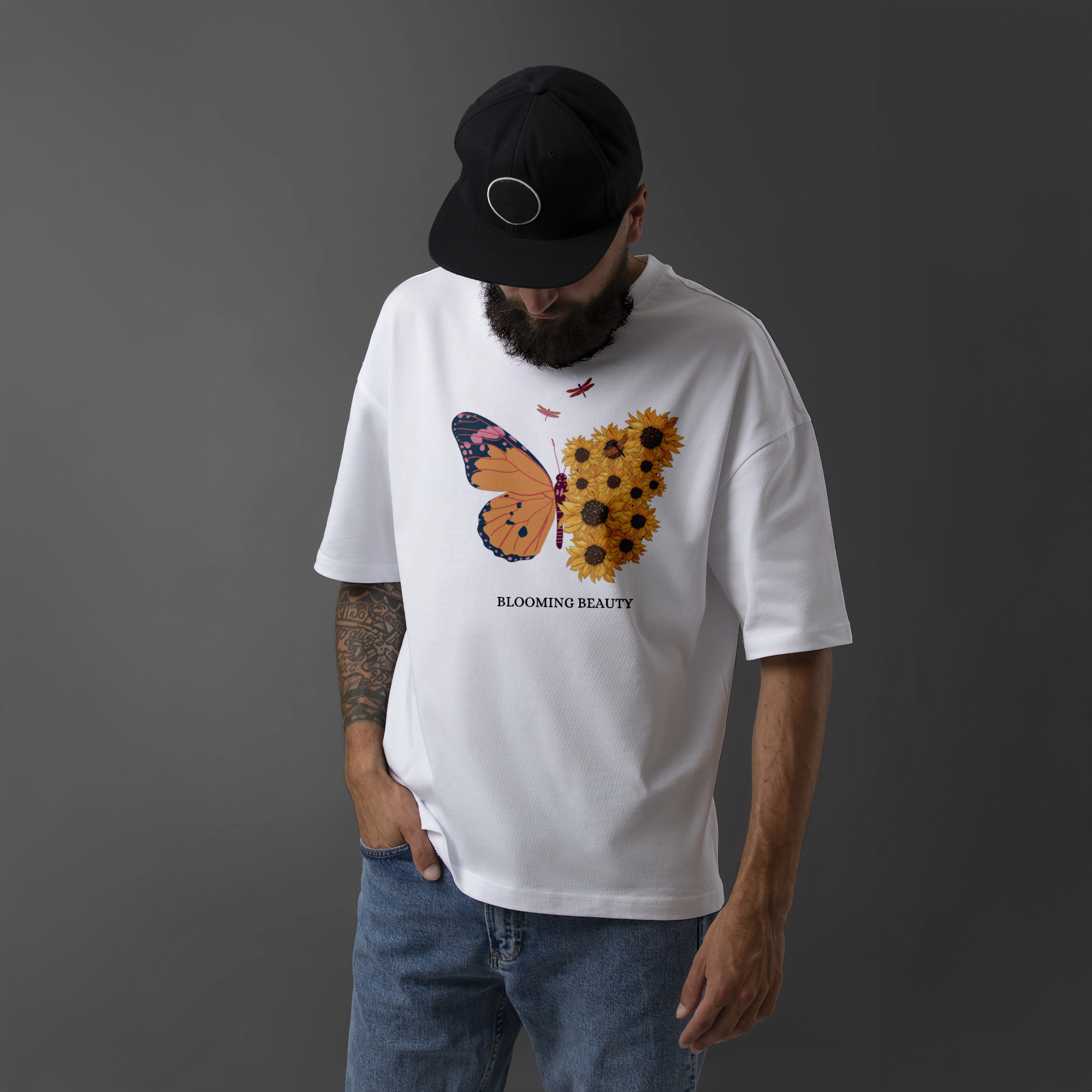 Blooming Beauty Butterfly & Sunflower Graphic T-Shirt