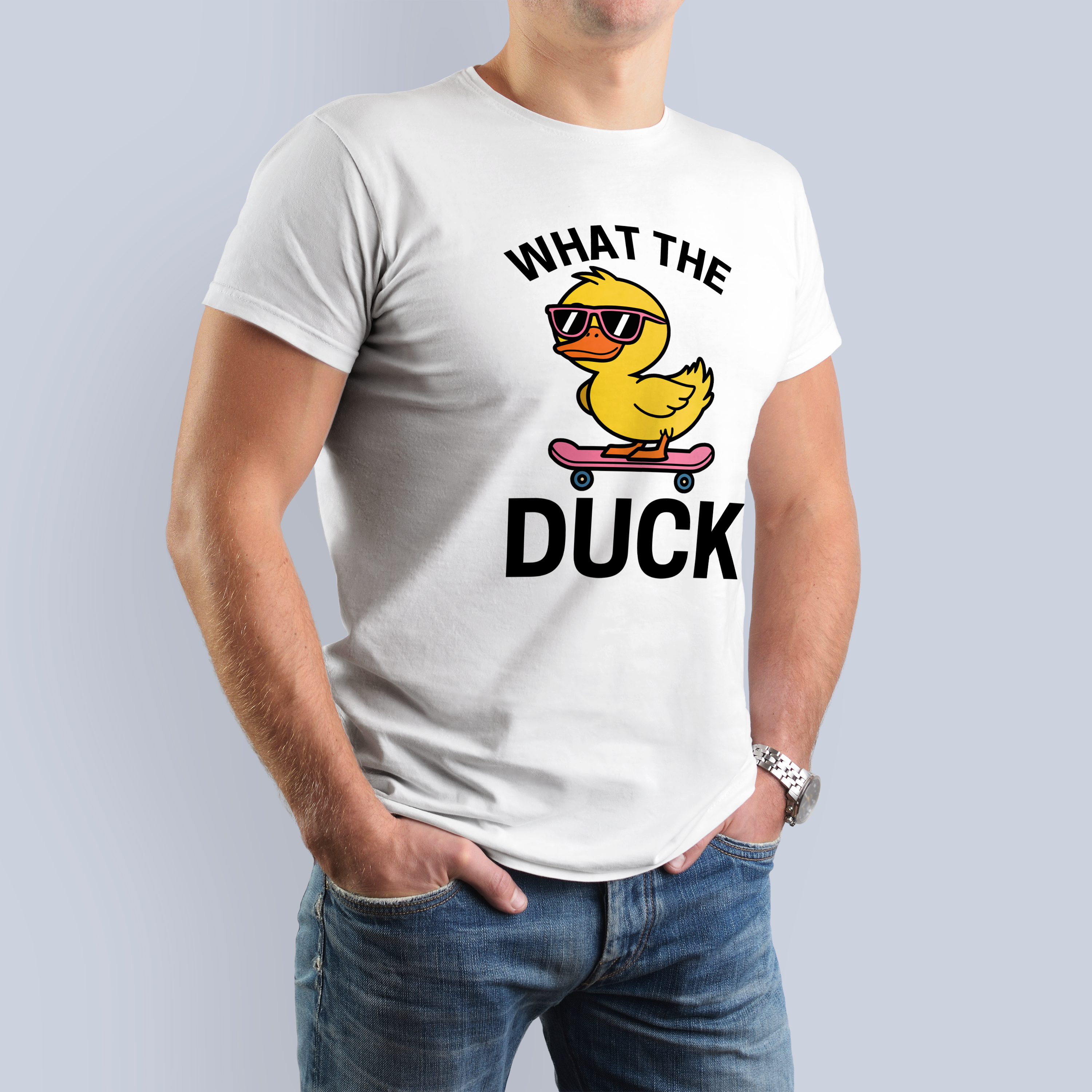 What The Duck?! Skater Duck Graphic Tee | Funny Animal White T-Shirt 3