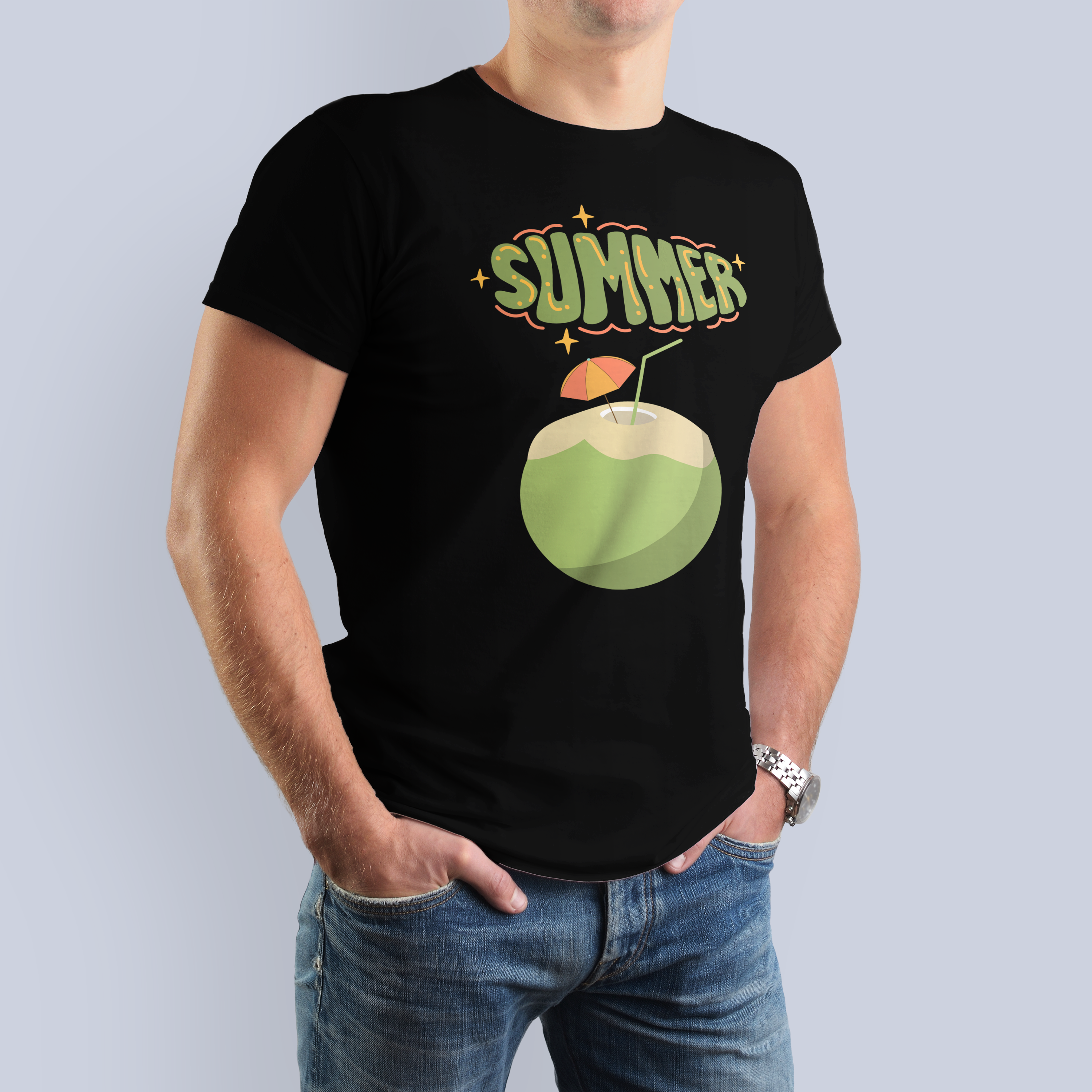 SUMMER Coconut Drink Graphic Tee | Tropical Vibes Black T-Shirt 3