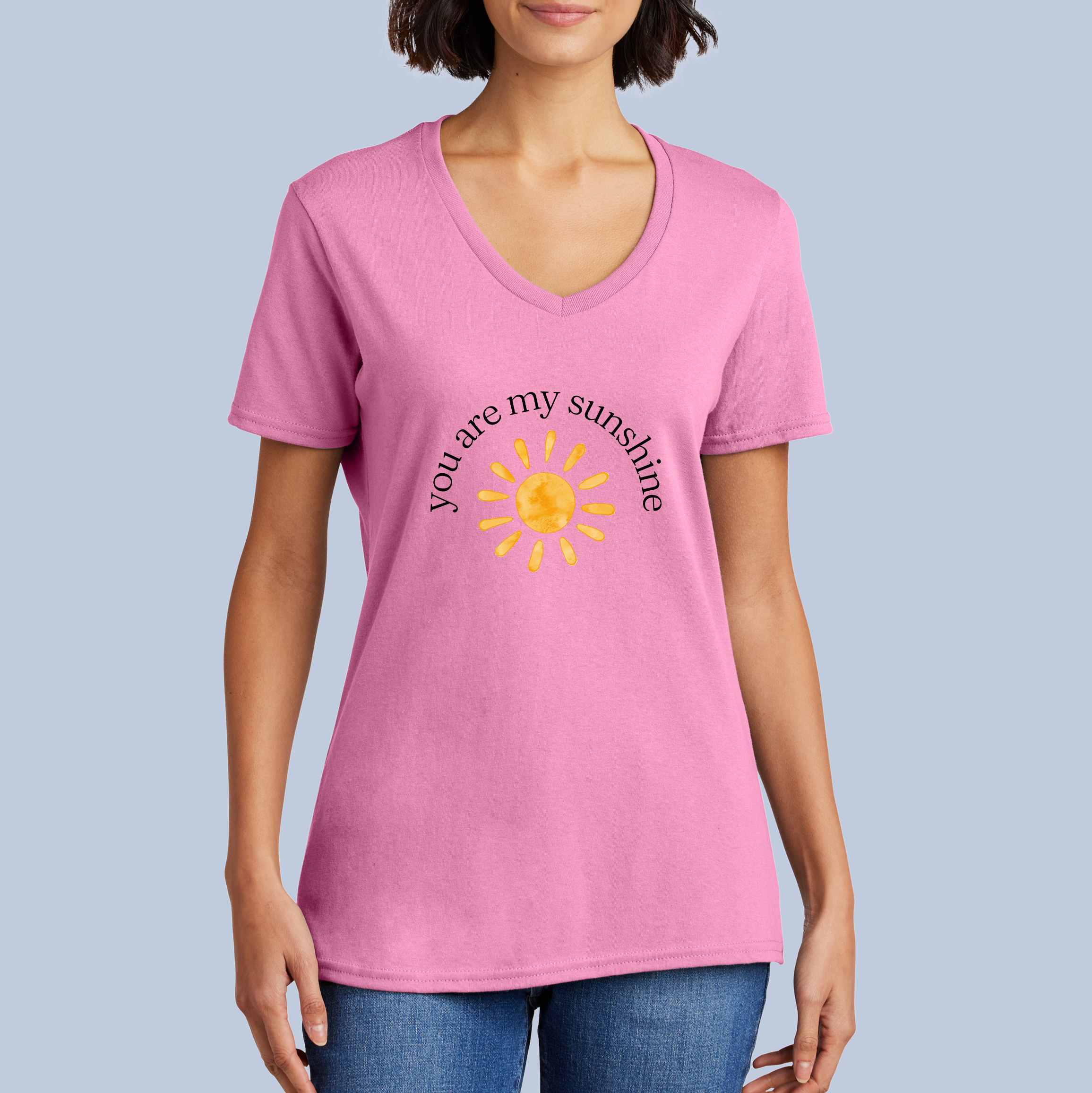 You Are My Sunshine V-Neck Cotton T-Shirt - Positive Sun Tee for Women 6