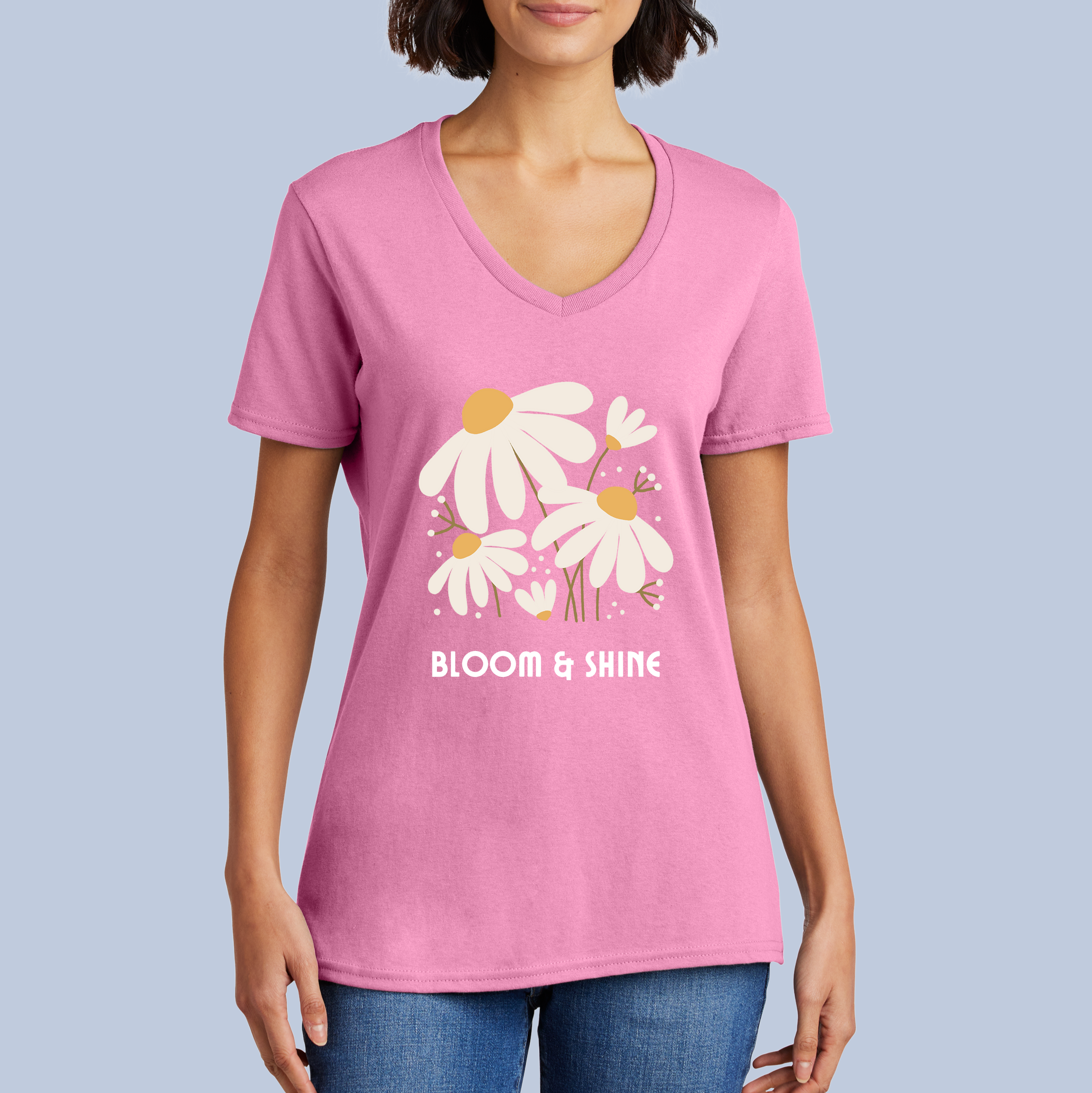 Bloom & Shine V-Neck Cotton T-Shirt - Daisy Floral Tee for Women 6