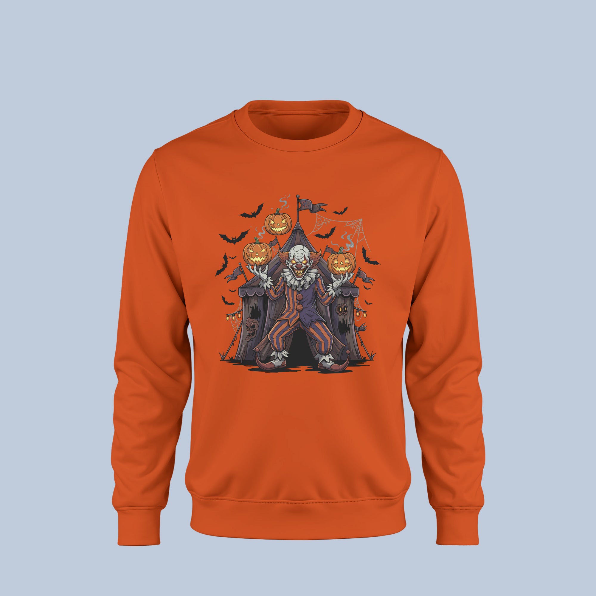 Scary Clown Halloween Sweatshirt – Creepy Circus Pumpkin Design – Horror Clown Fall Crewneck for Men & Women 3