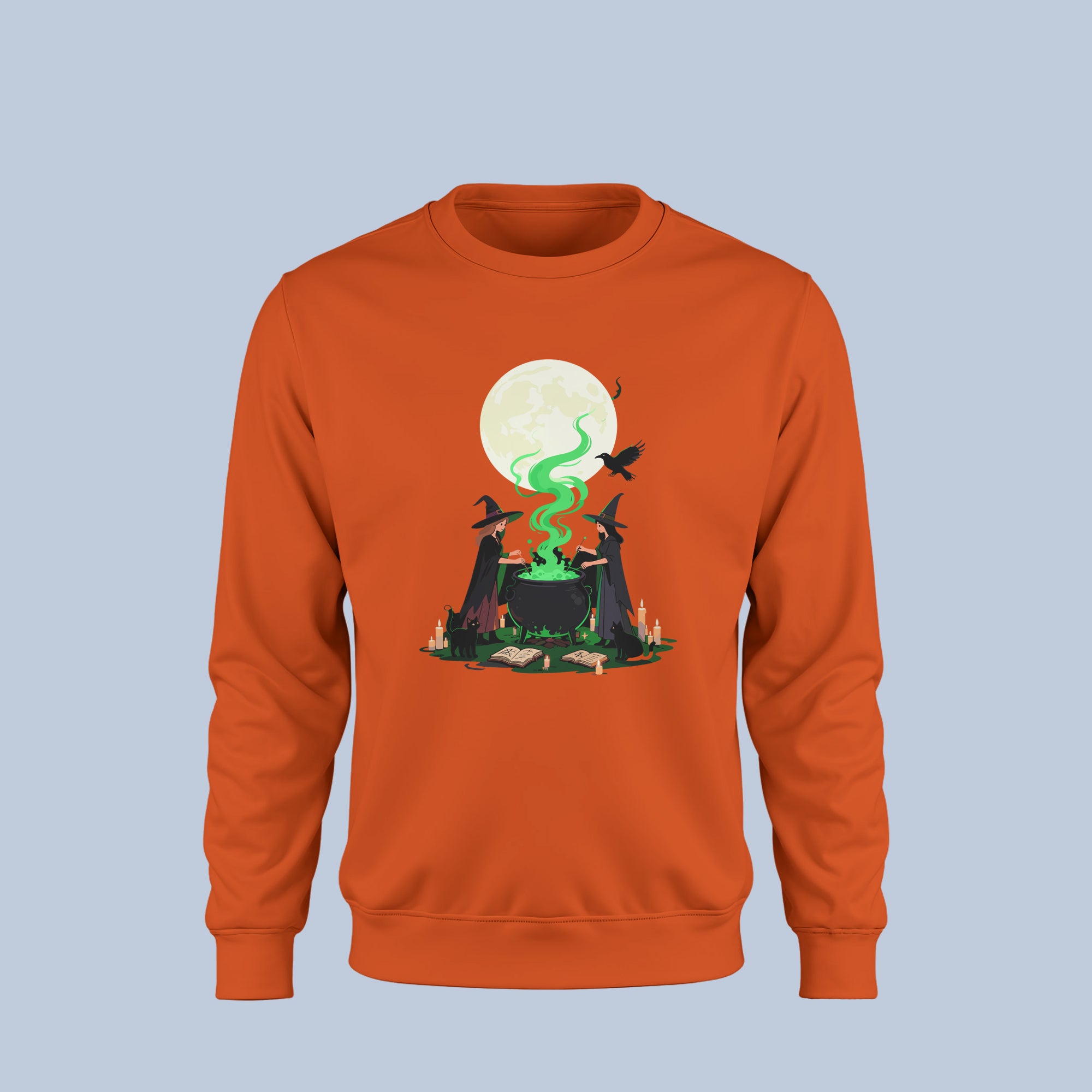 Witch Cauldron Halloween Sweatshirt – Spooky Witches Brewing Magic Under the Full Moon – Fall Crewneck for Men & Women 3