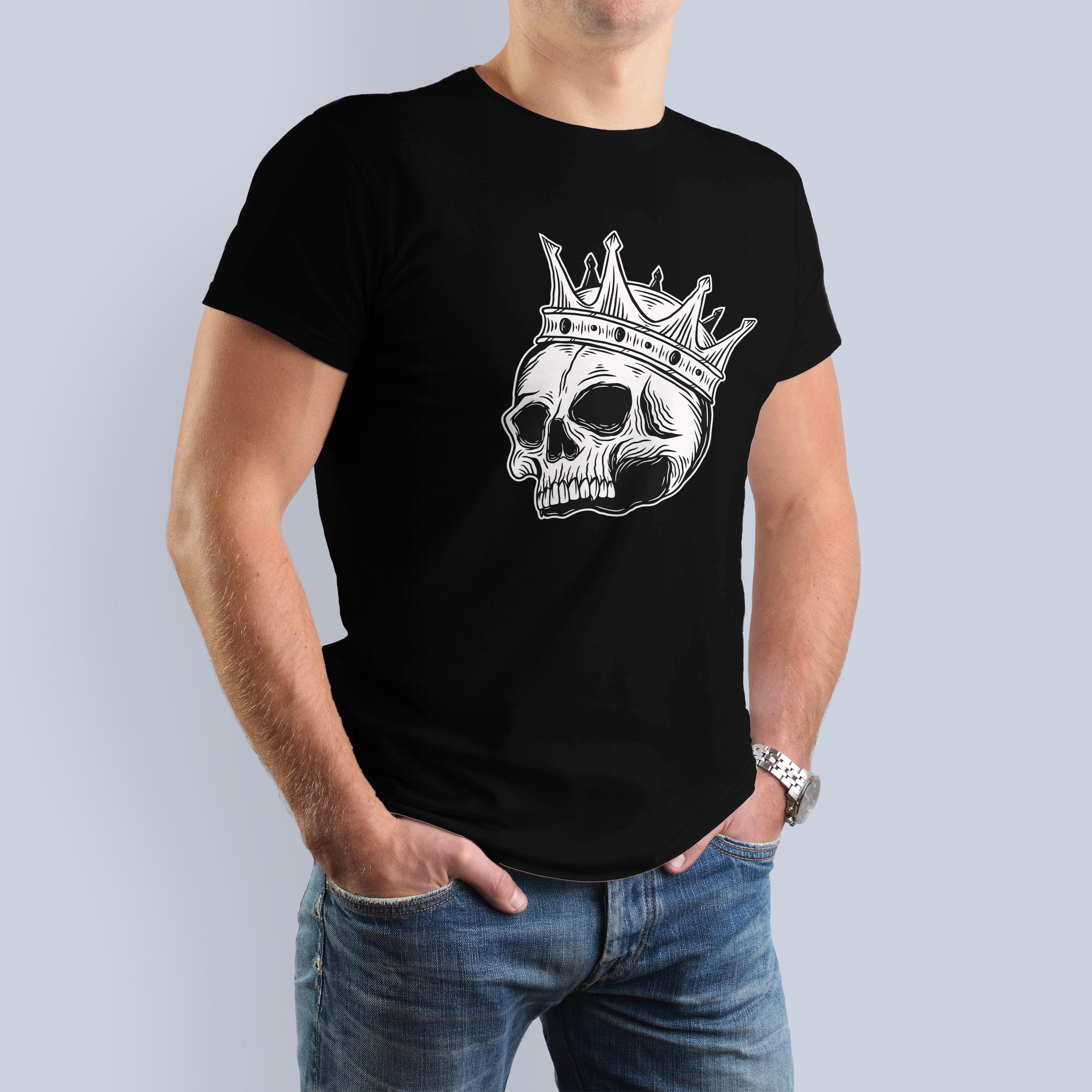 Skull with Crown Graphic Tee | Edgy & Royal Black T-Shirt 3