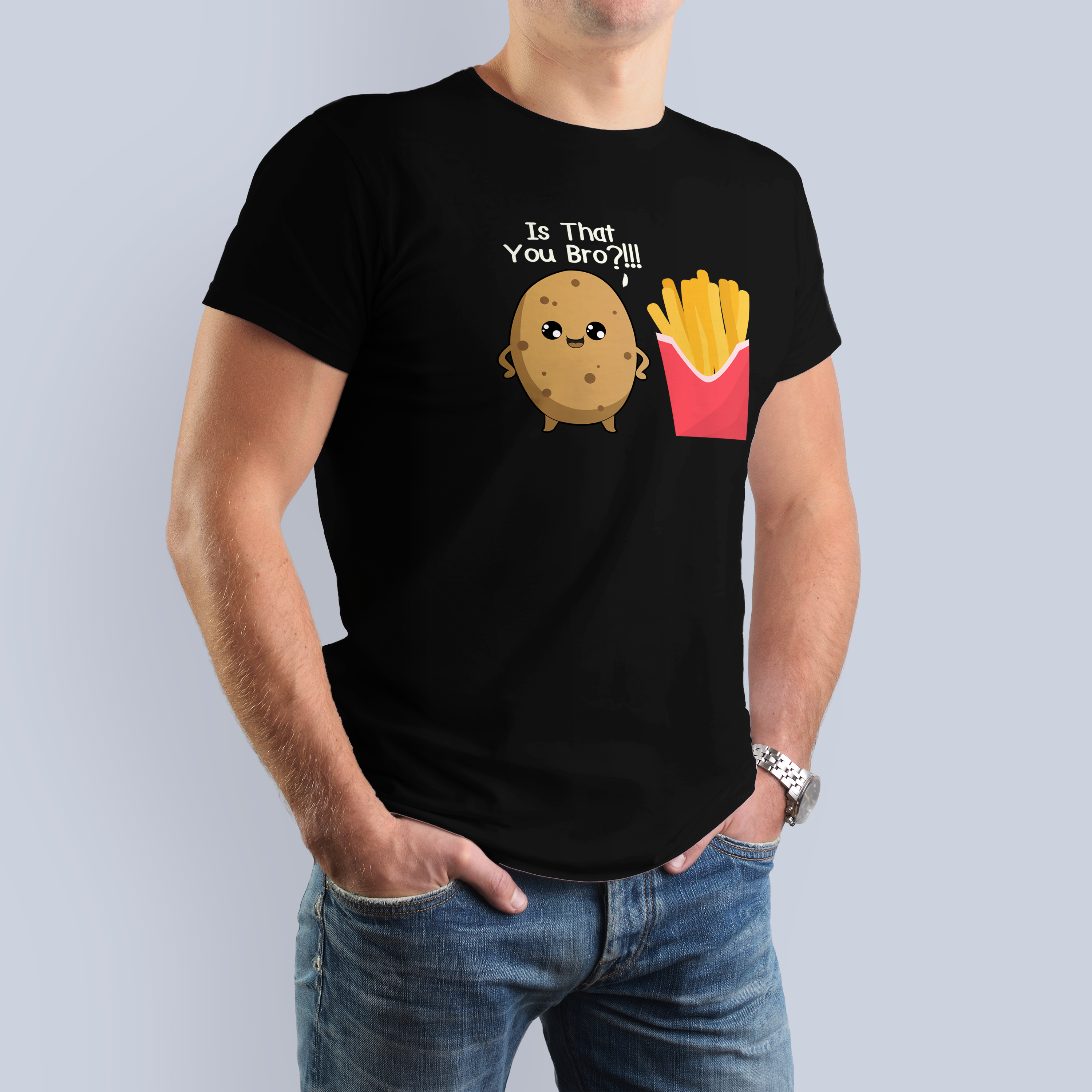 Is That You Bro?!! Funny Potato & Fries Cartoon T-Shirt – Cute Food Humor Tee 3