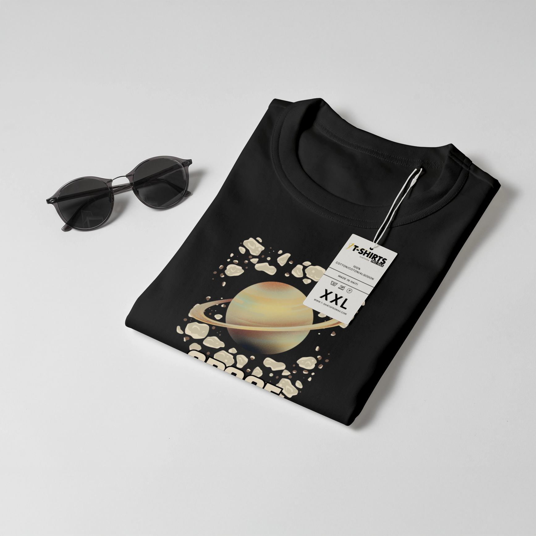 Space Out of This World Saturn & Asteroids Black T-Shirt 5