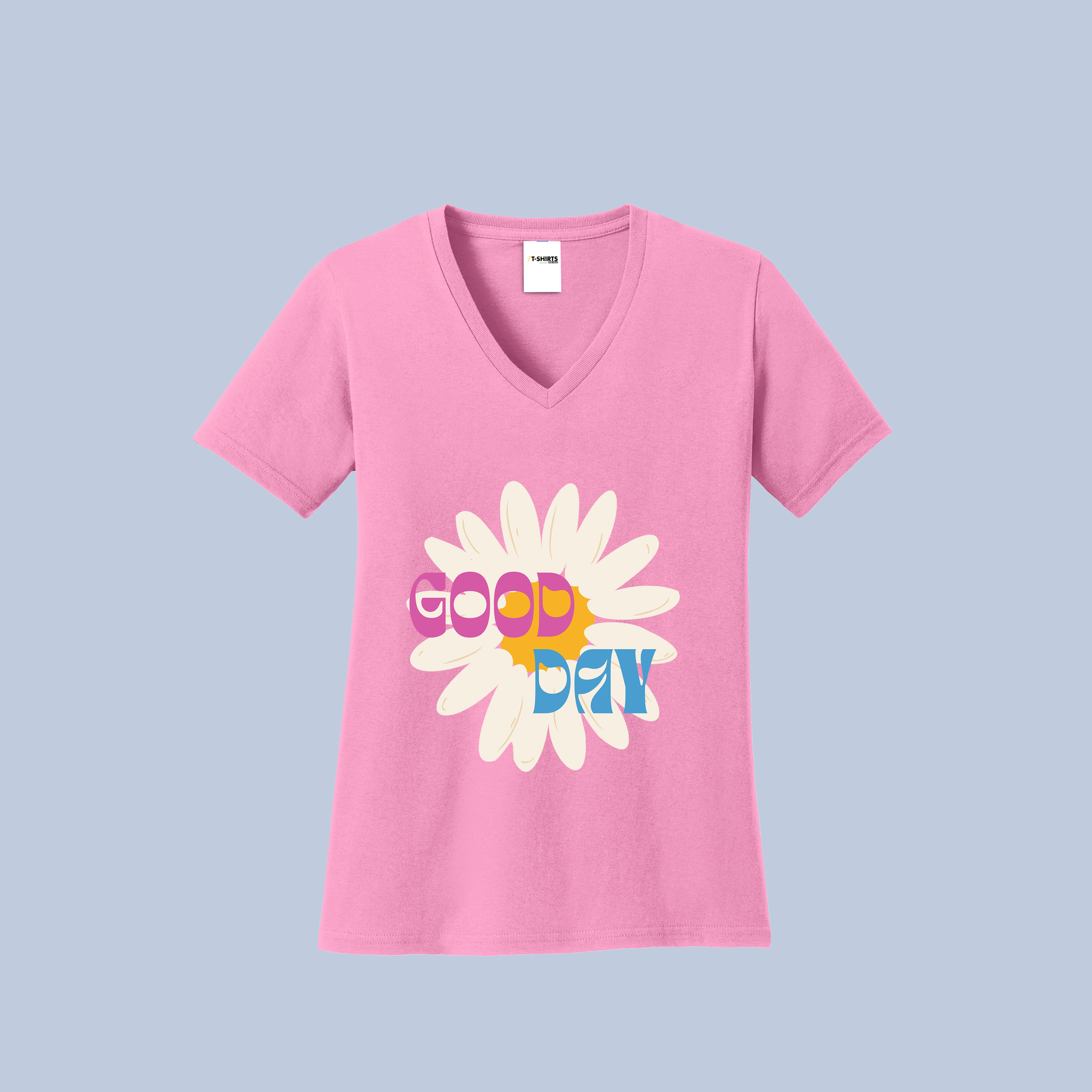 Good Day Daisy V-Neck Cotton T-Shirt - Positive Floral Tee for Women