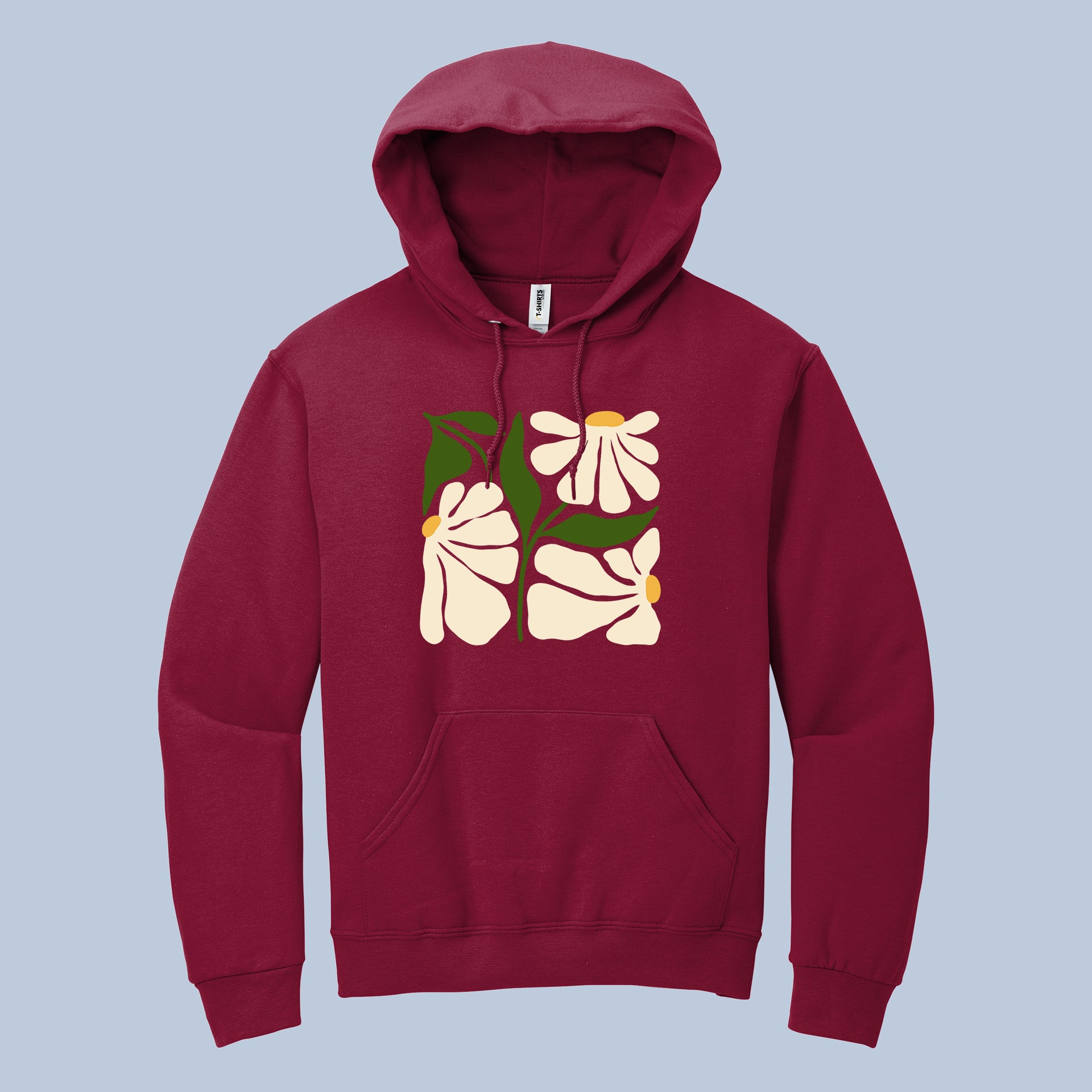 Floral Block Print" Unisex Hoodie | Daisy & Leaves Graphic Sweatshirt 4