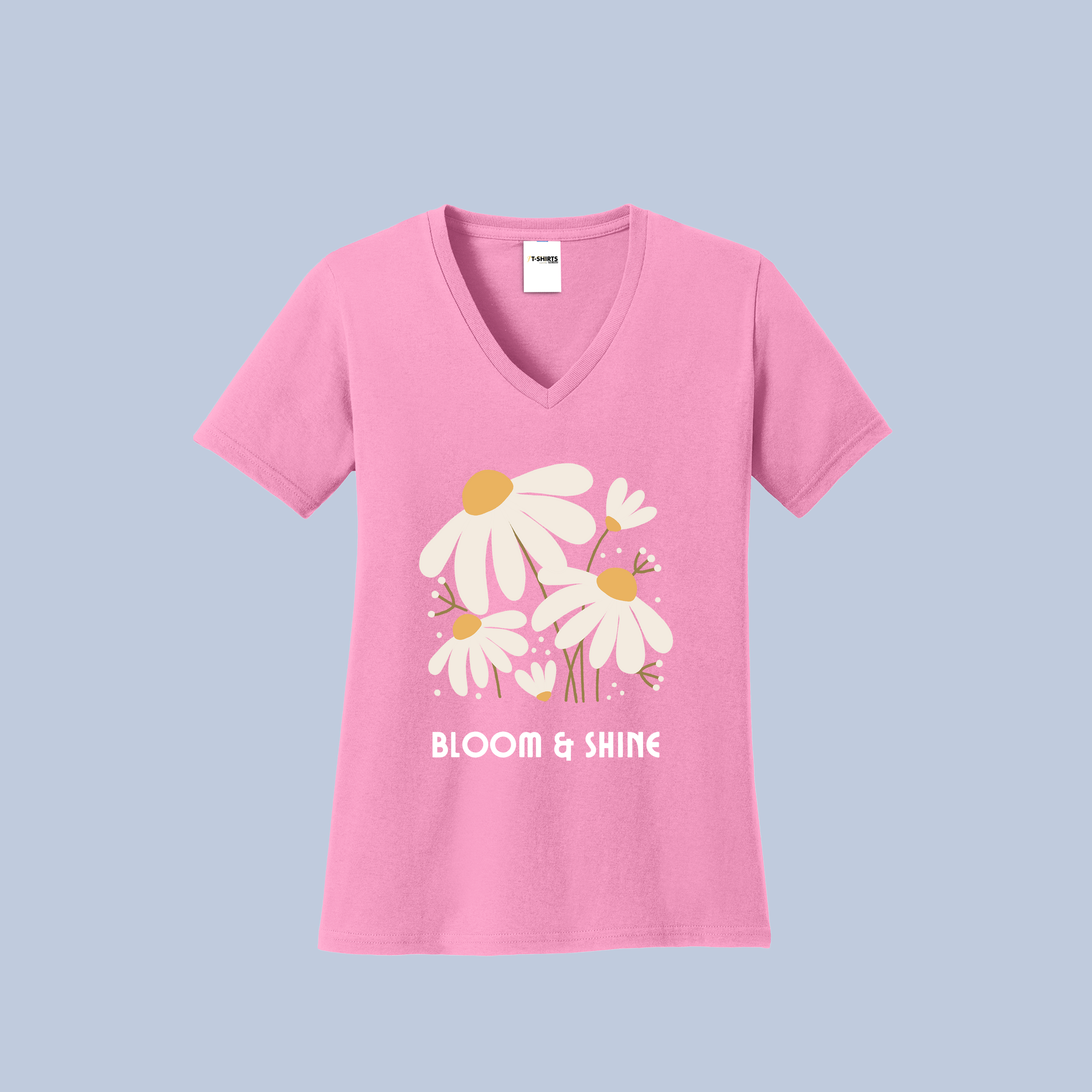 Bloom & Shine V-Neck Cotton T-Shirt - Daisy Floral Tee for Women 3