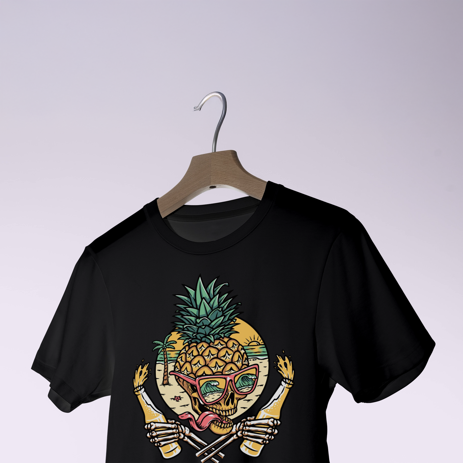 "Tropical Skull Pineapple" Beach Vibes Graphic T-Shirt - Black Unisex Tee 3