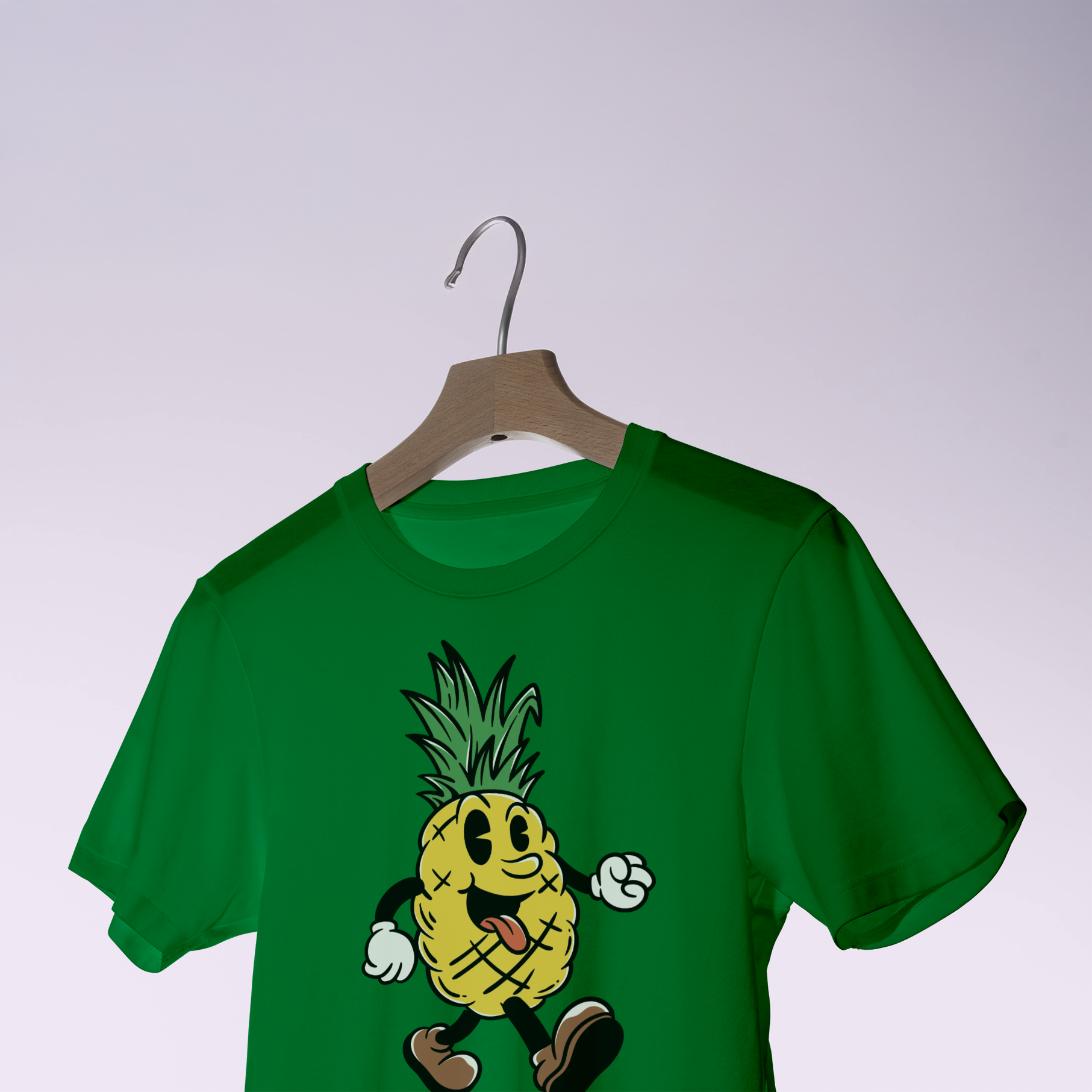 "Happy Go Lucky Pineapple" Cartoon Graphic T-Shirt - Green Unisex Tee 3