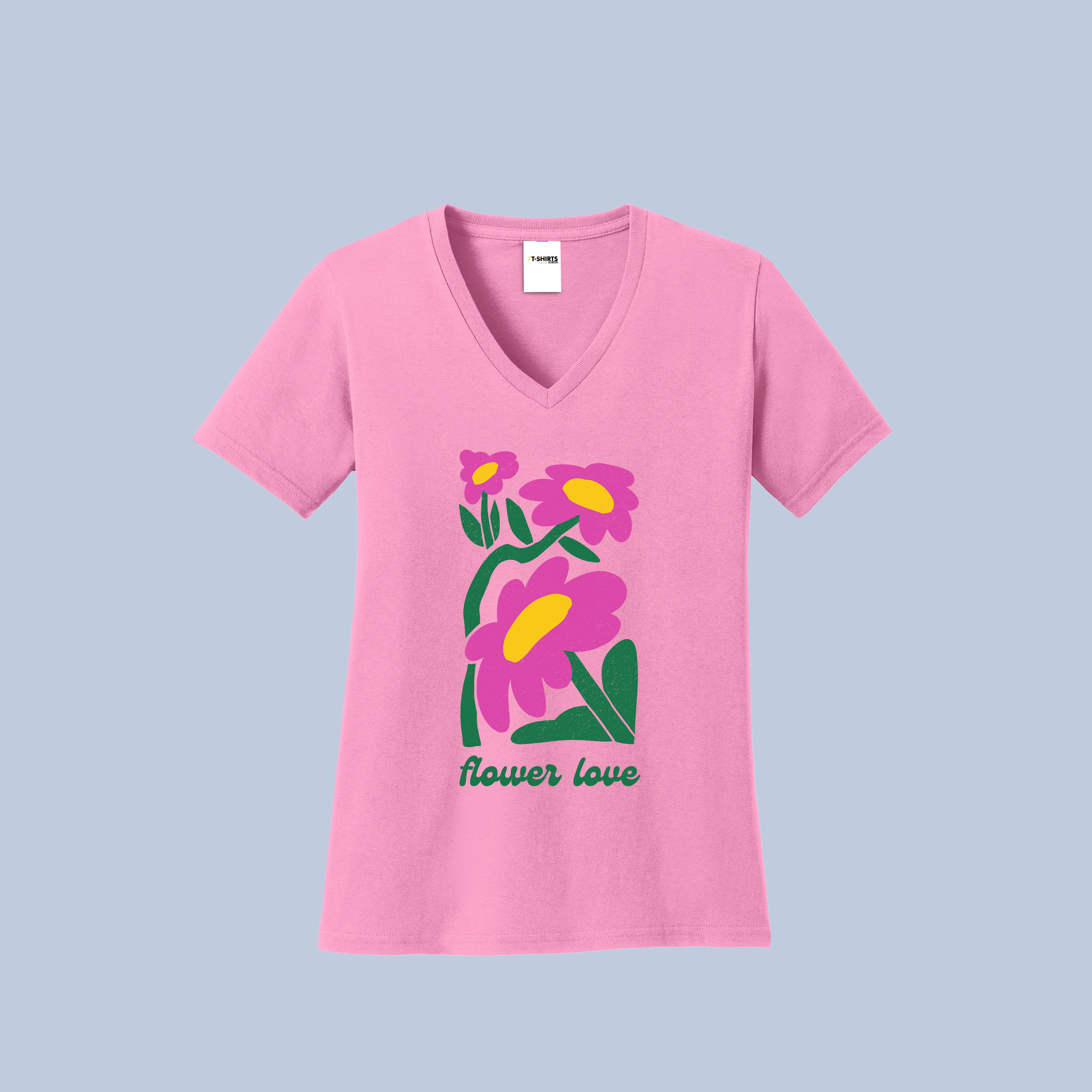 Flower Love V-Neck T-Shirt - Cute Floral Tee for Women