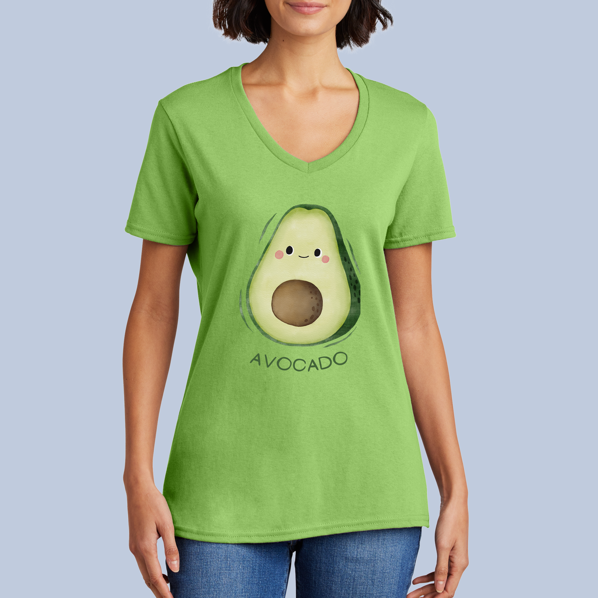 Cute Avocado V-Neck Cotton T-Shirt - Happy Fruit Tee for Women 7