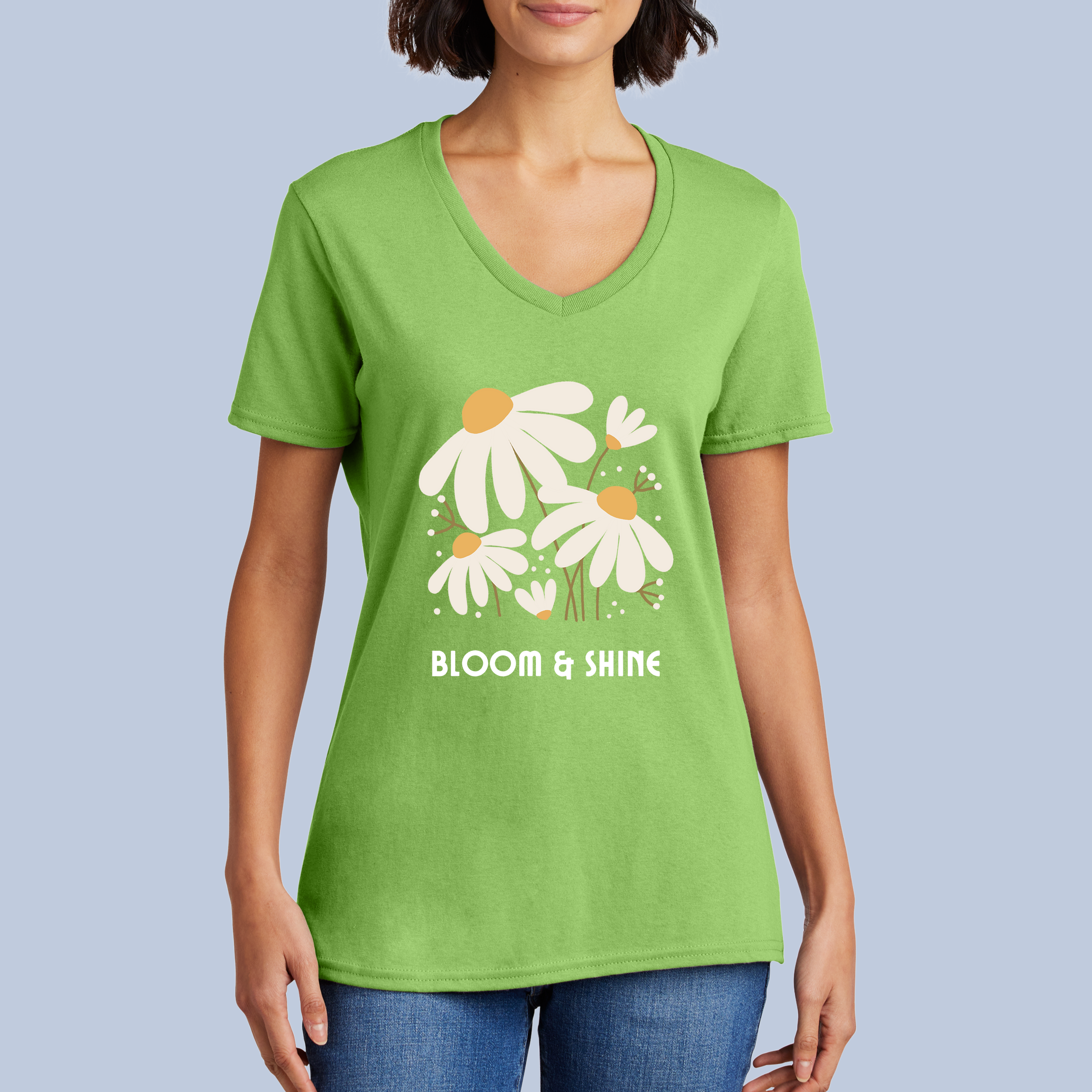 Bloom & Shine V-Neck Cotton T-Shirt - Daisy Floral Tee for Women 7