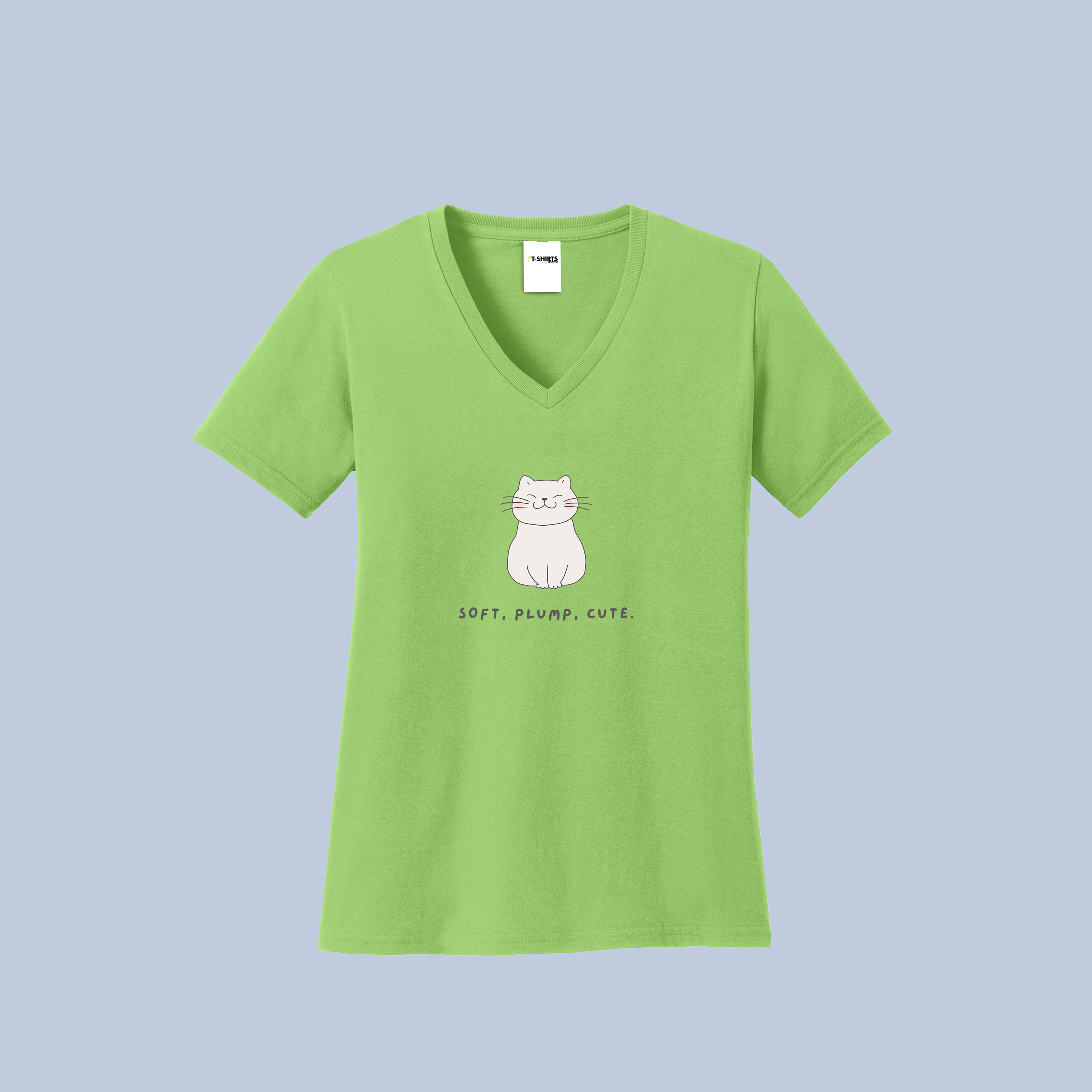 Soft, Plump, Cute Cat V-Neck Cotton T-Shirt - Adorable Kitty Tee for Women 3