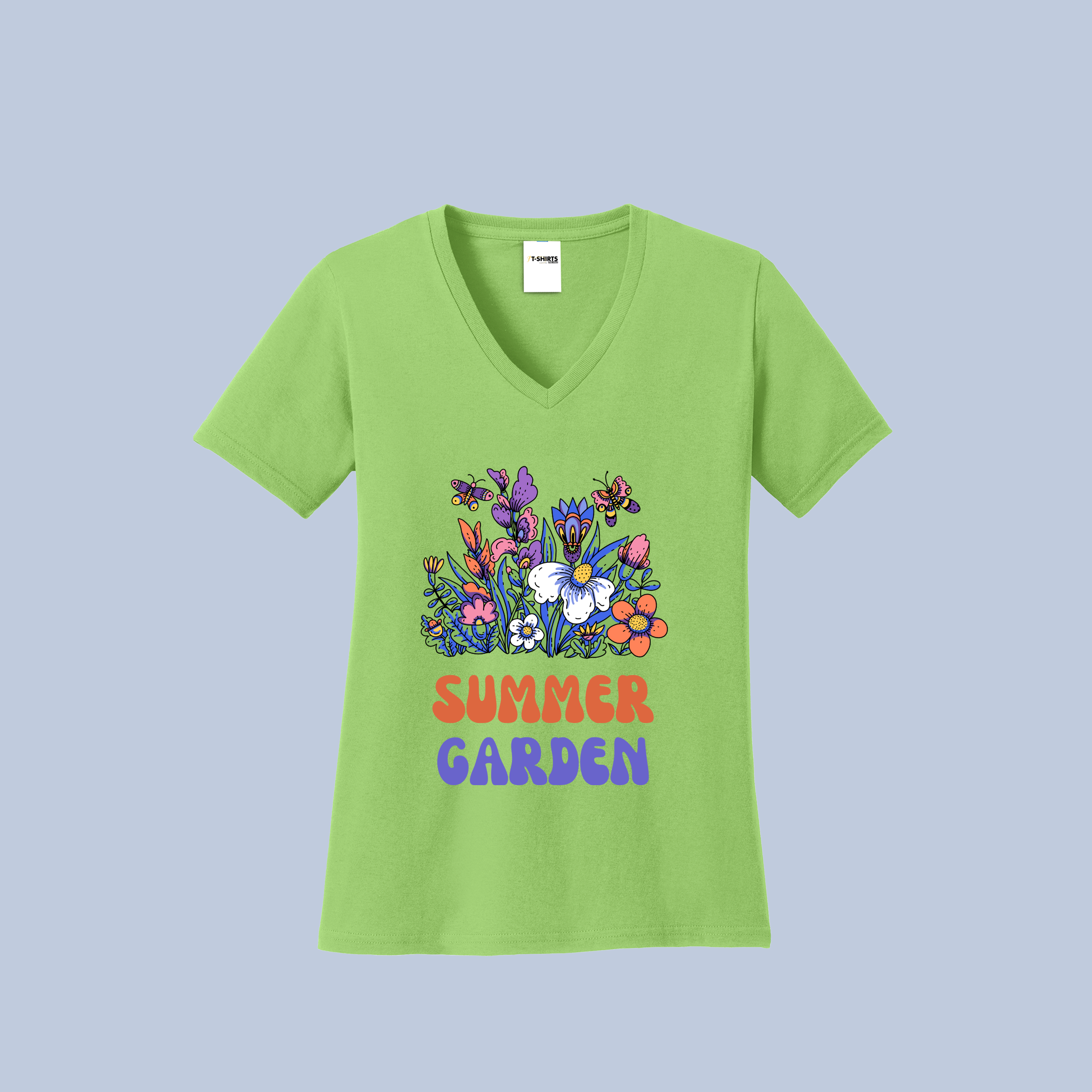 Summer Garden V-Neck Cotton T-Shirt - Vibrant Floral & Bee Tee for Women 3