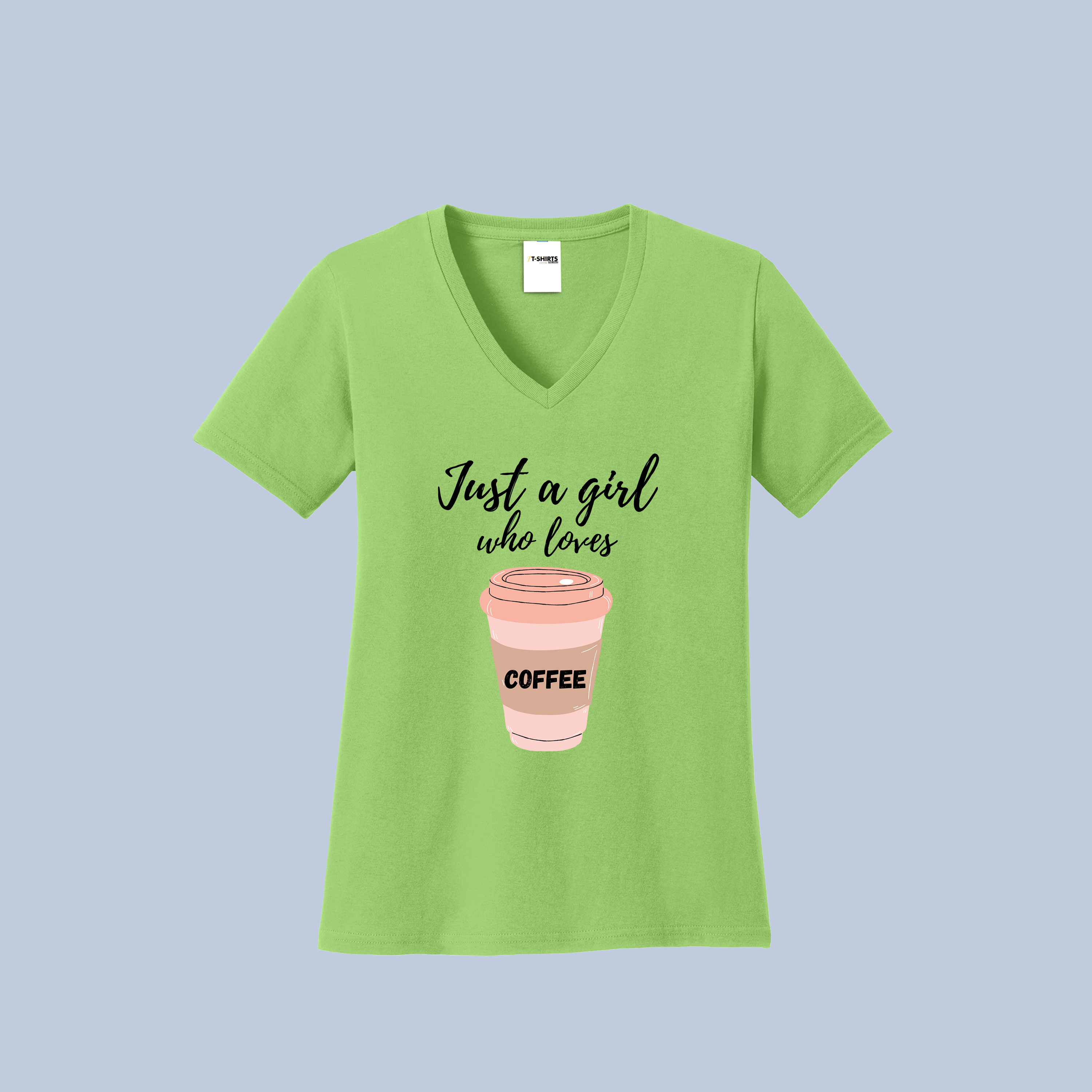 Just a Girl Who Loves Coffee V-Neck Cotton T-Shirt - Coffee Lover Tee for Women 3