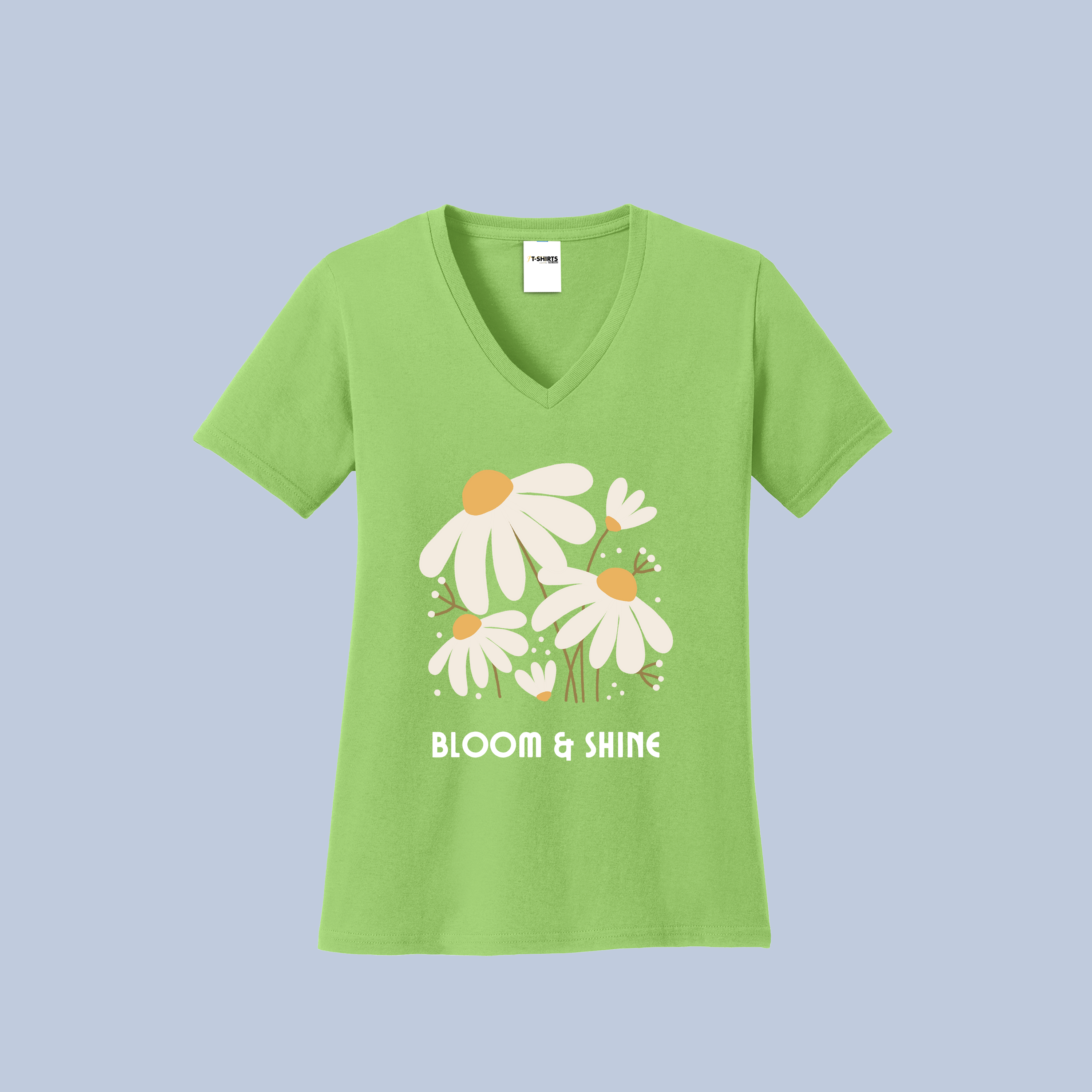 Bloom & Shine V-Neck Cotton T-Shirt - Daisy Floral Tee for Women