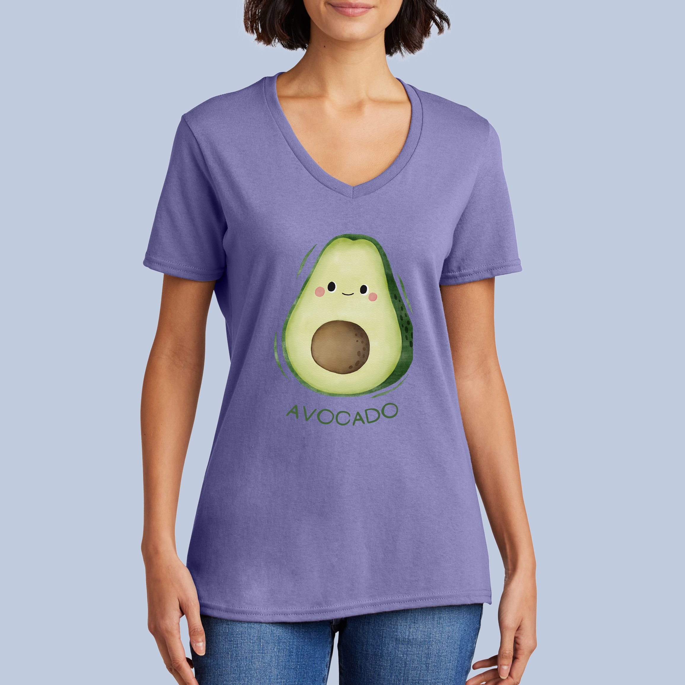 Cute Avocado V-Neck Cotton T-Shirt - Happy Fruit Tee for Women 8
