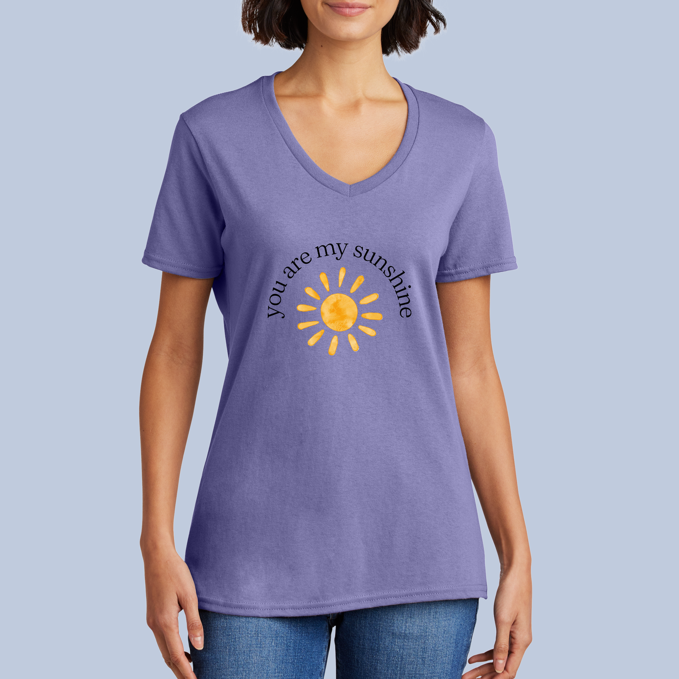 You Are My Sunshine V-Neck Cotton T-Shirt - Positive Sun Tee for Women 8