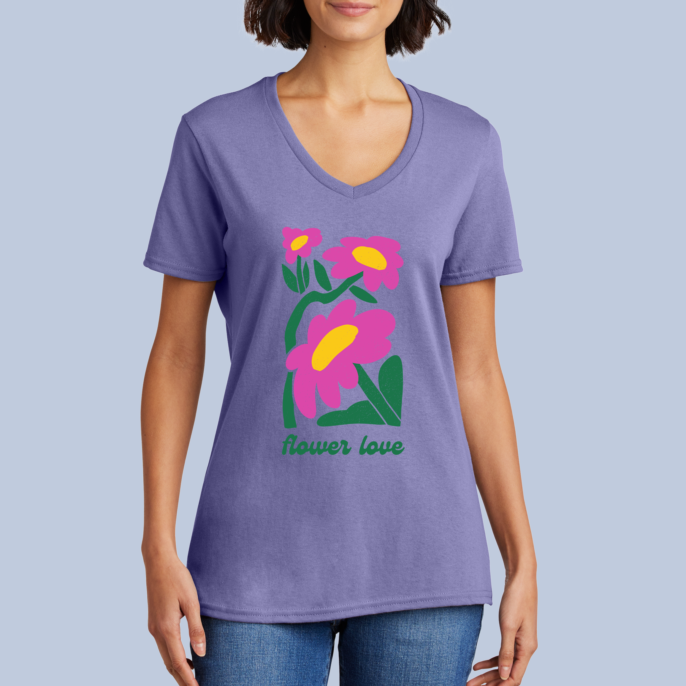 Flower Love V-Neck T-Shirt - Cute Floral Tee for Women 8