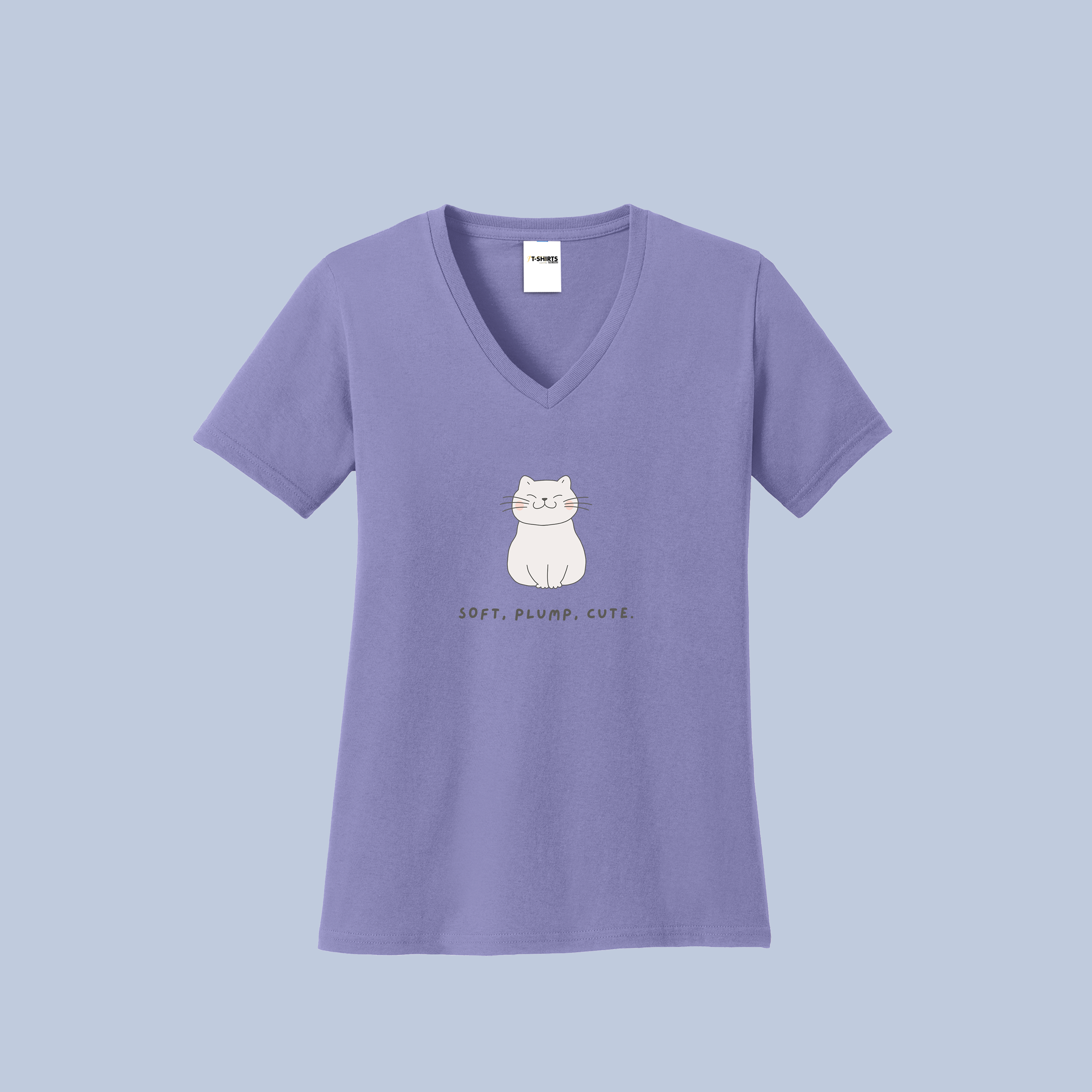 Soft, Plump, Cute Cat V-Neck Cotton T-Shirt - Adorable Kitty Tee for Women 4
