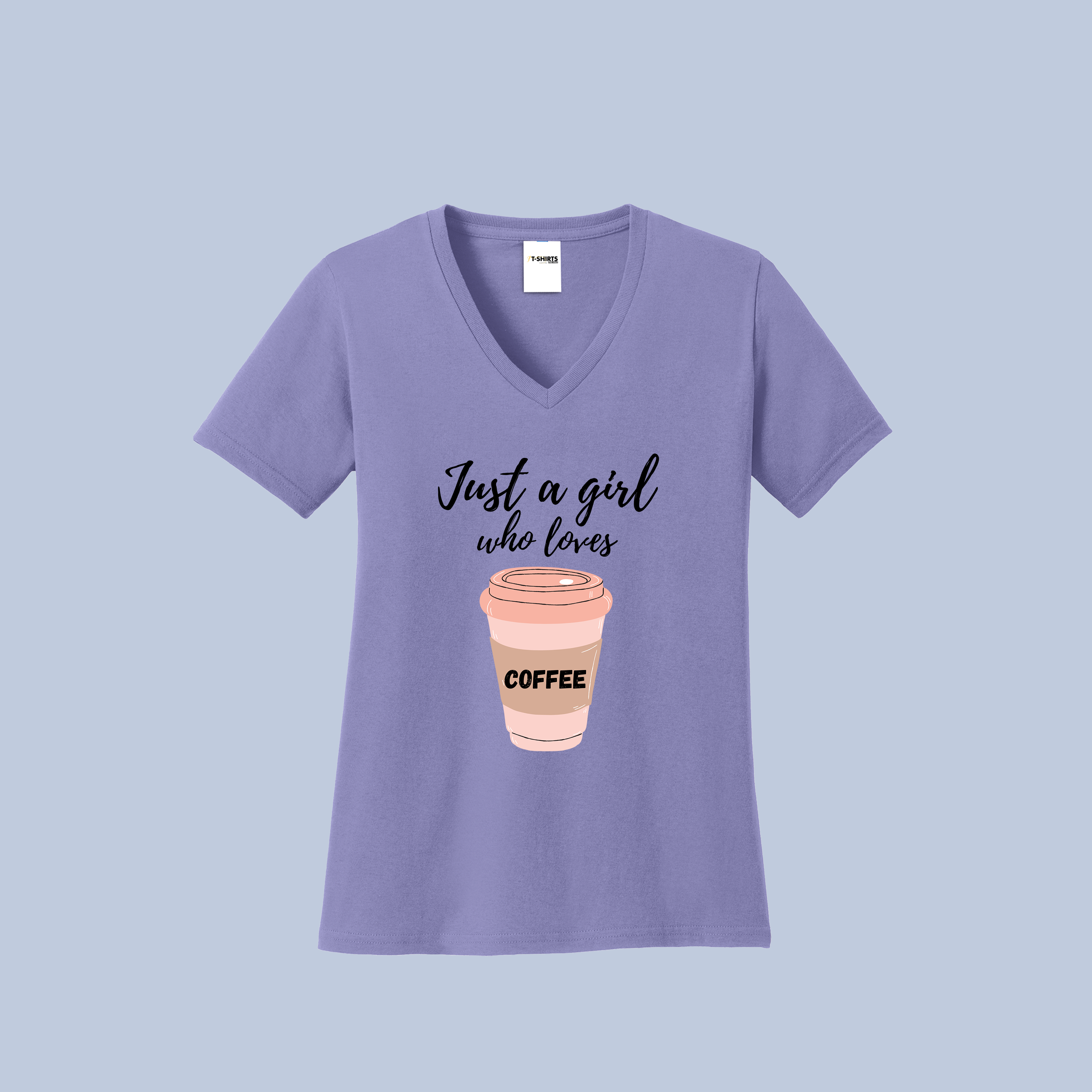 Just a Girl Who Loves Coffee V-Neck Cotton T-Shirt - Coffee Lover Tee for Women 4