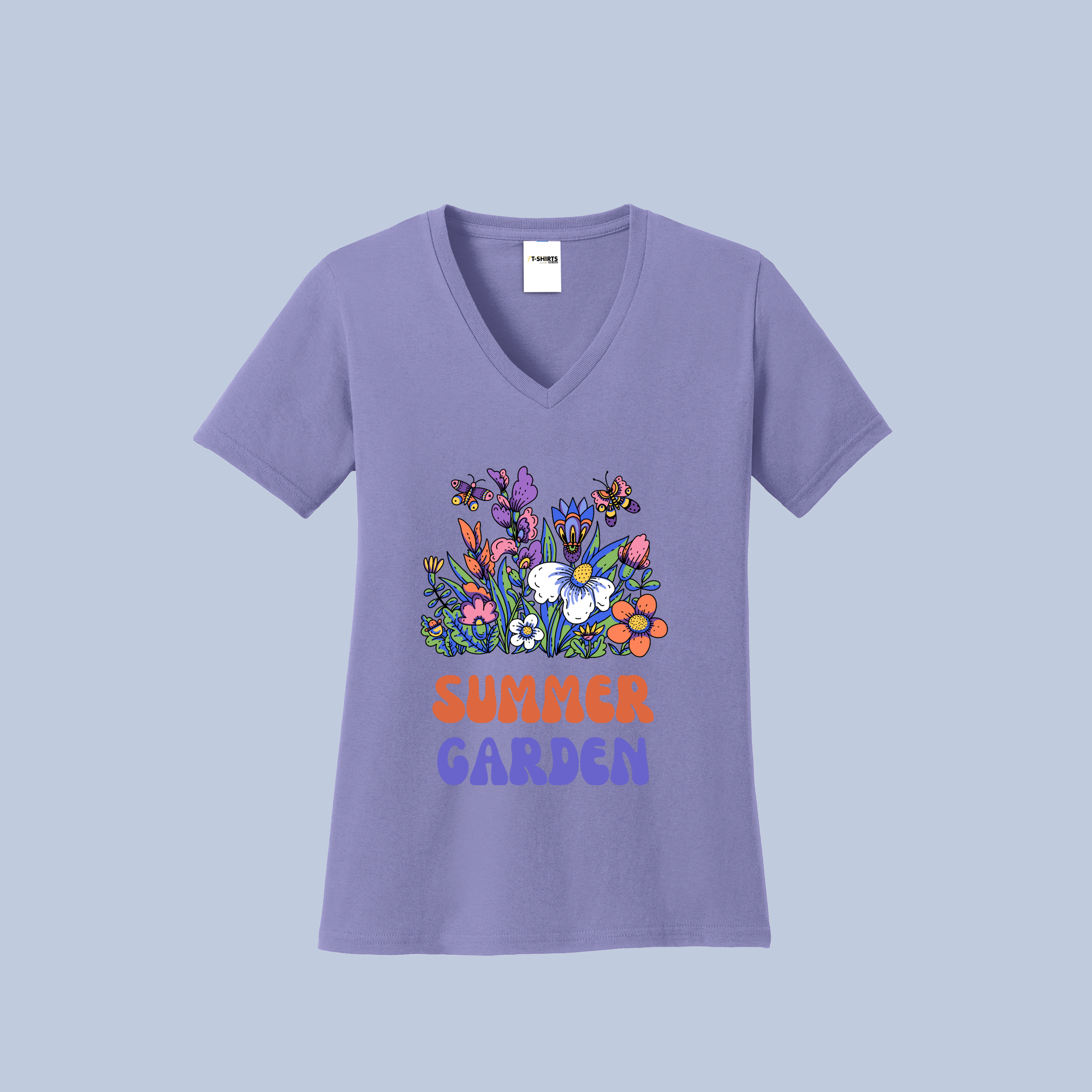 Summer Garden V-Neck Cotton T-Shirt - Vibrant Floral & Bee Tee for Women 4