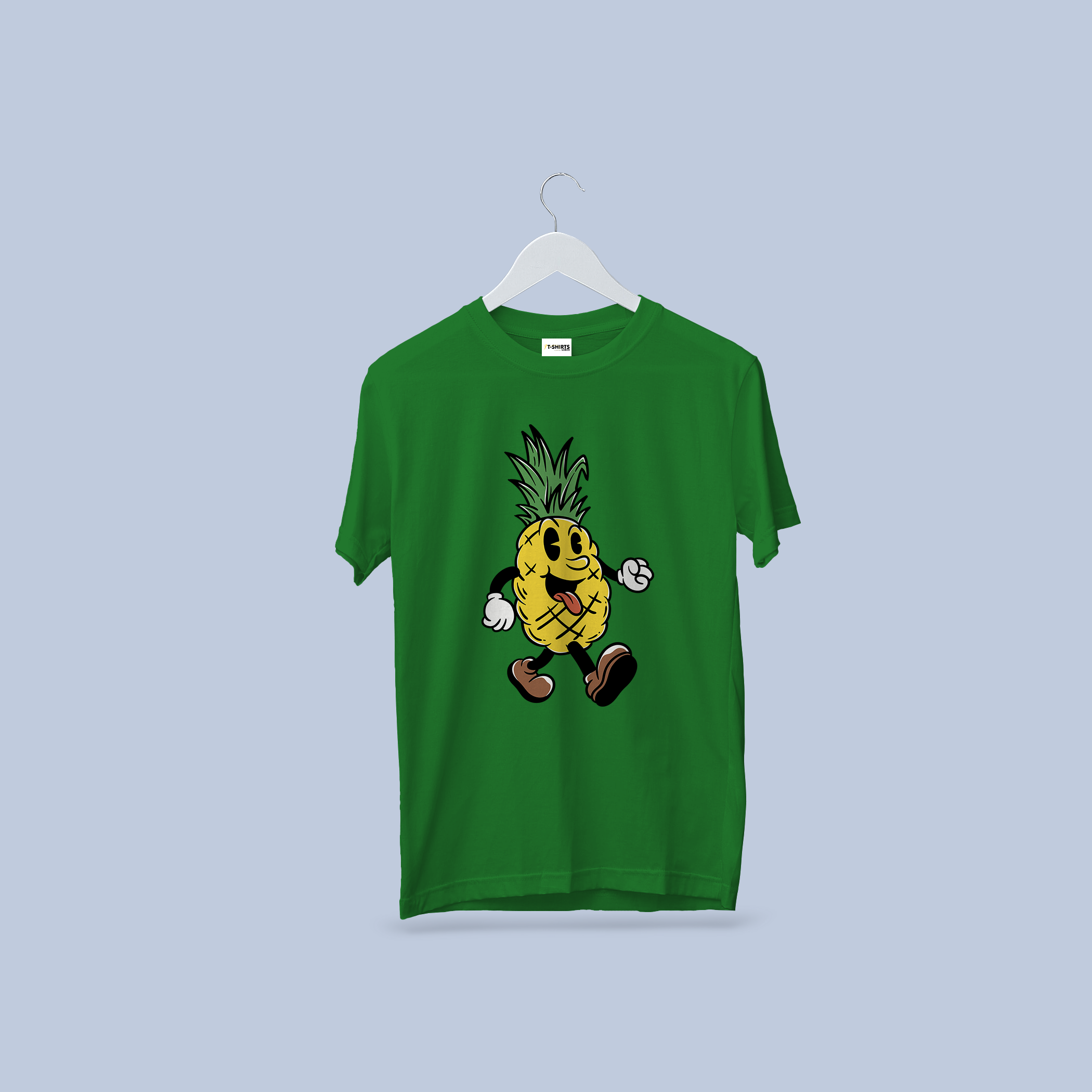 "Happy Go Lucky Pineapple" Cartoon Graphic T-Shirt - Green Unisex Tee