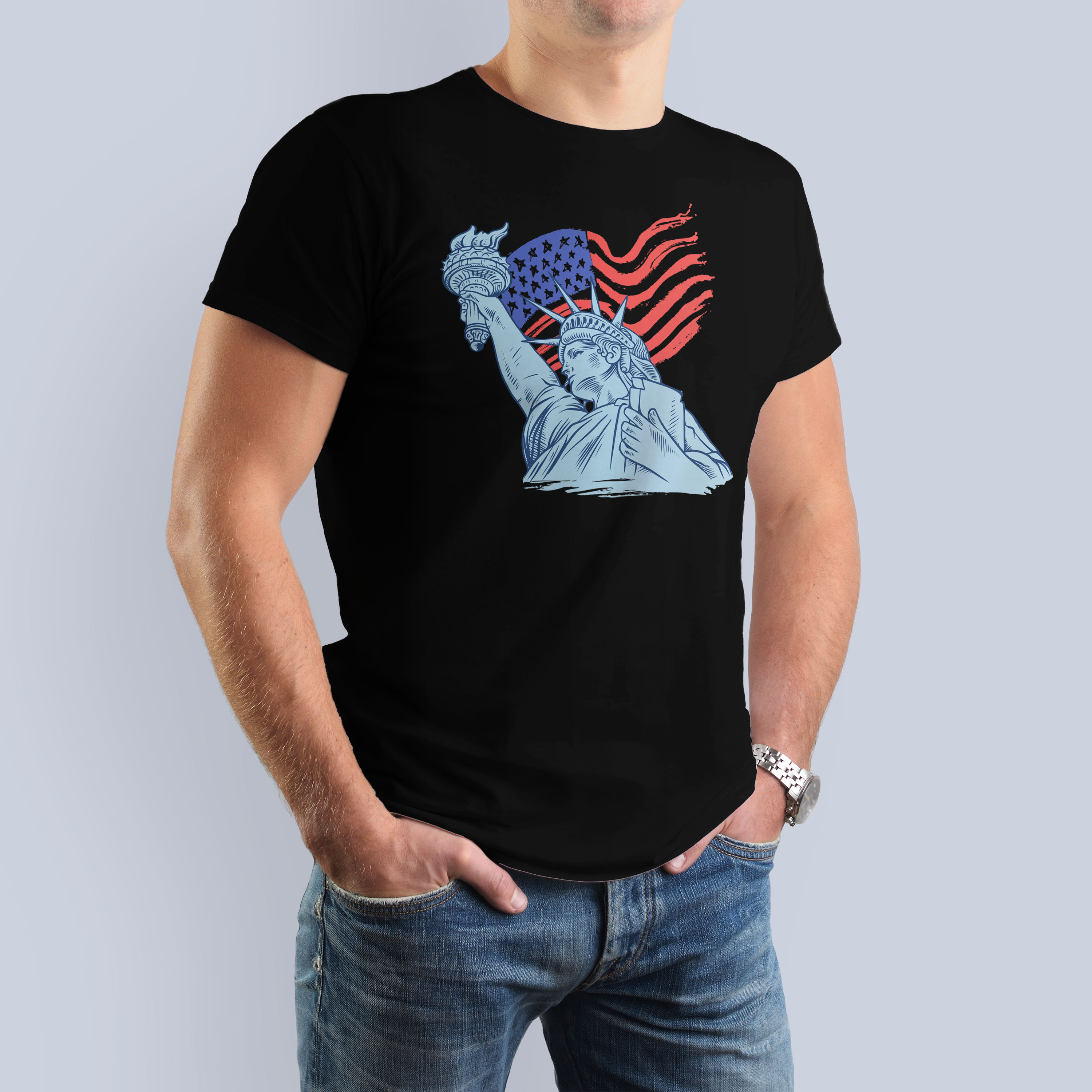 Statue of Liberty & American Flag Graphic Tee | Patriotic USA Black T-Shirt 3