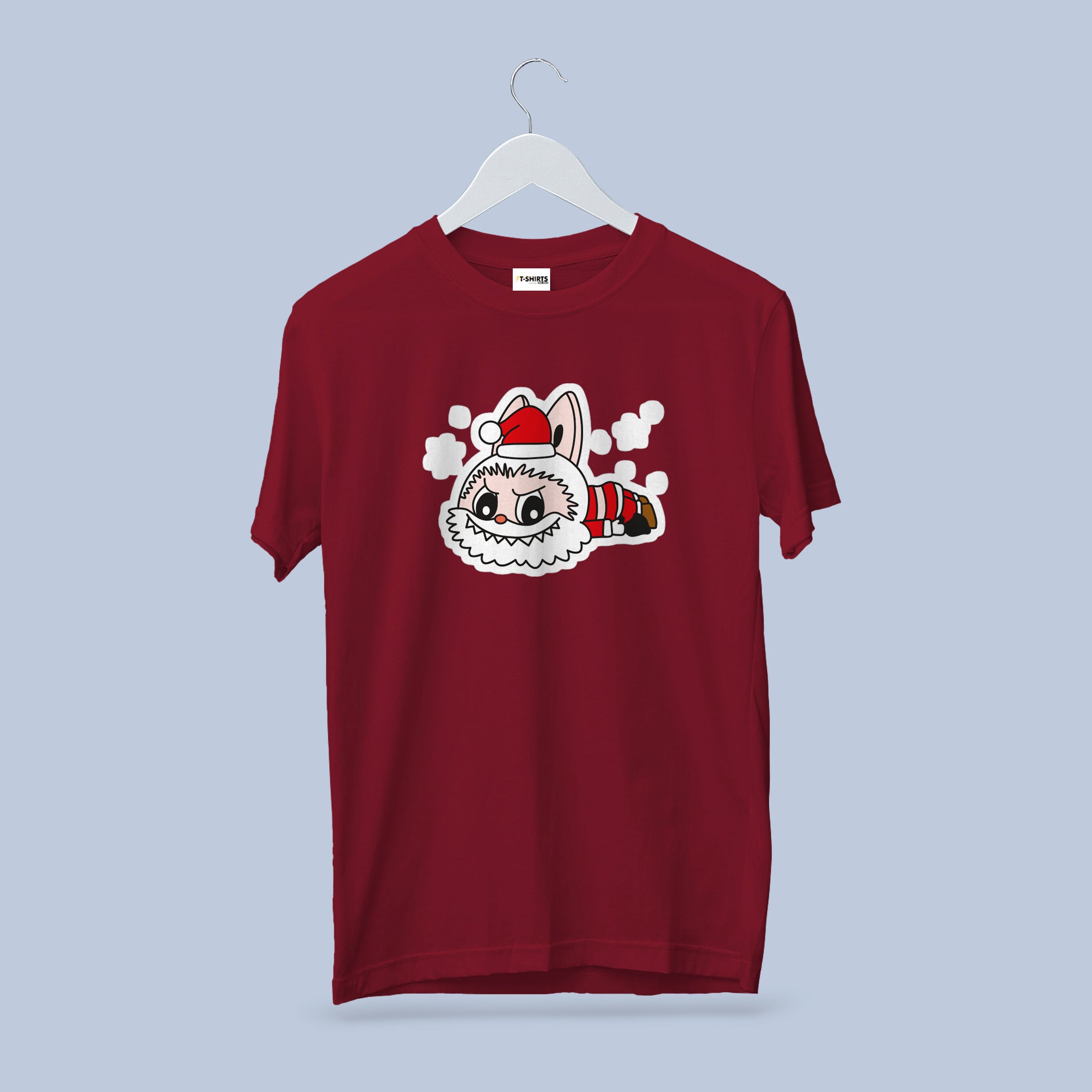 Funny Christmas Rabbit T-Shirt, Grinch-Inspired Santa Bunny Tee, Heavy Cotton Anti-Holiday Gift, Cherry Red Crewneck Apparel